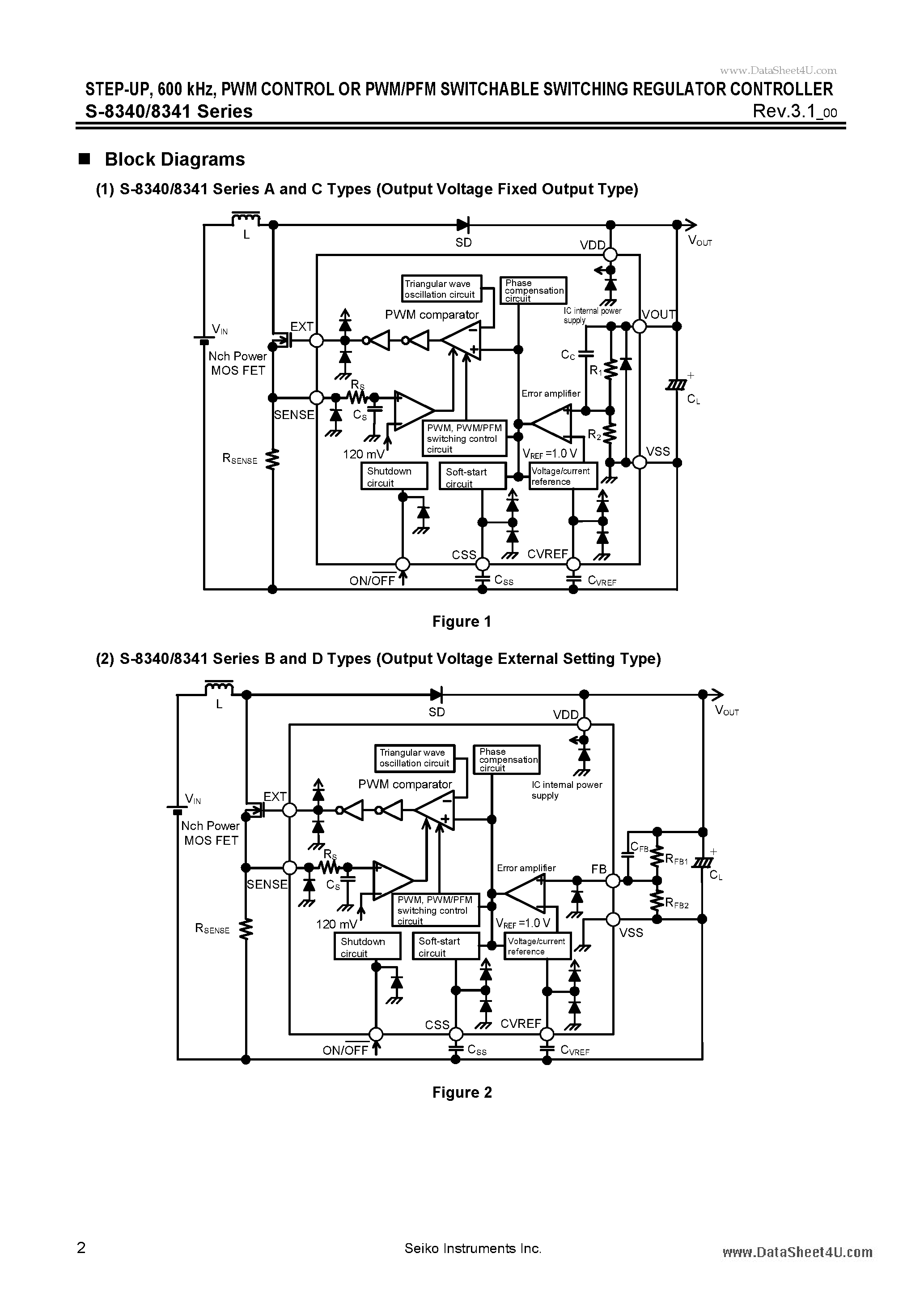 Datasheet S-8340 page 2 Datasheet S-8340 - PWM CONTROL OR PWM/PFM SWITCHABLE SWITCHING REGULATOR CONTROLLER page 2