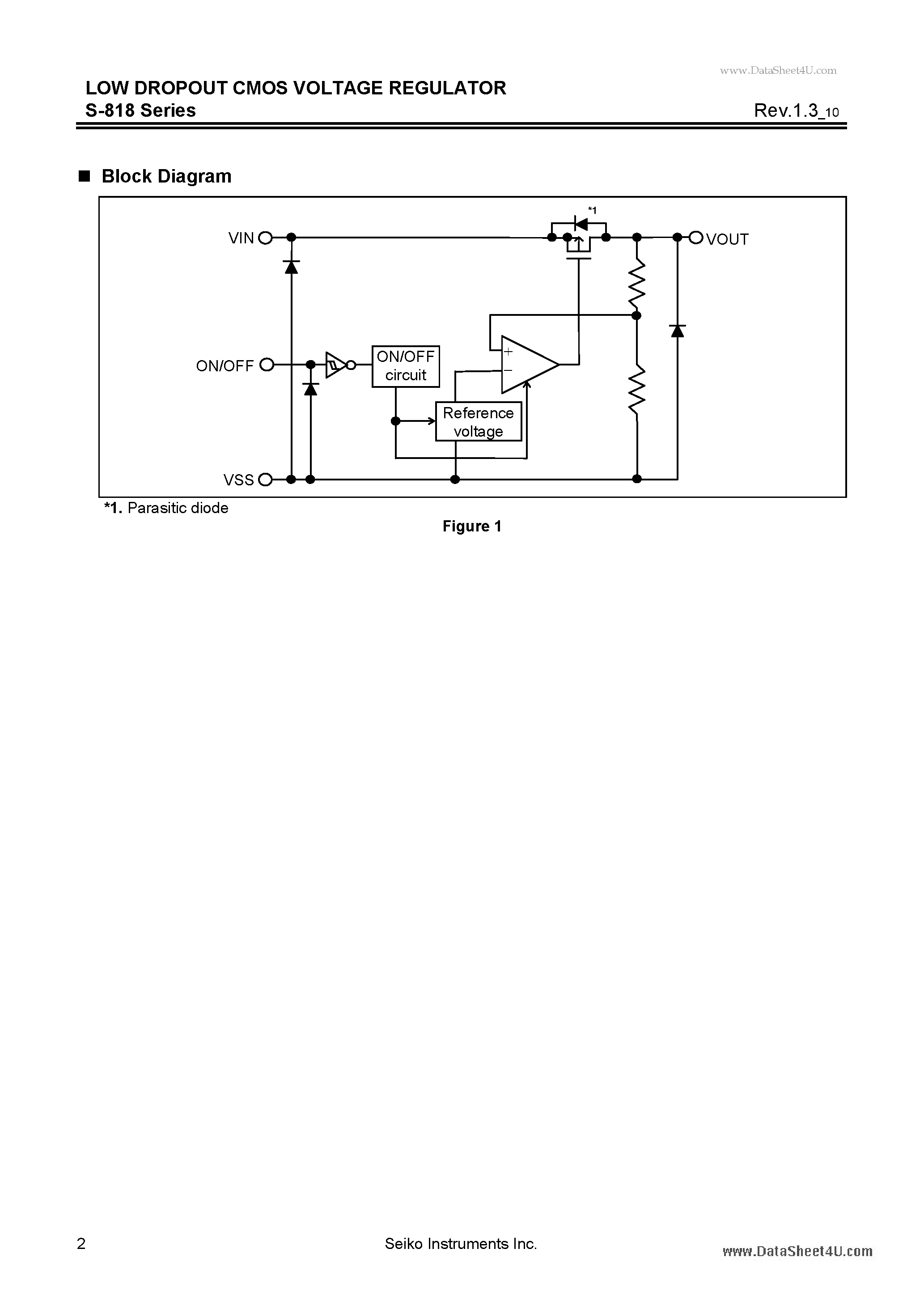 Datasheet S-818 page 2 Datasheet S-818 - LOW DROPOUT CMOS VOLTAGE REGULATOR page 2