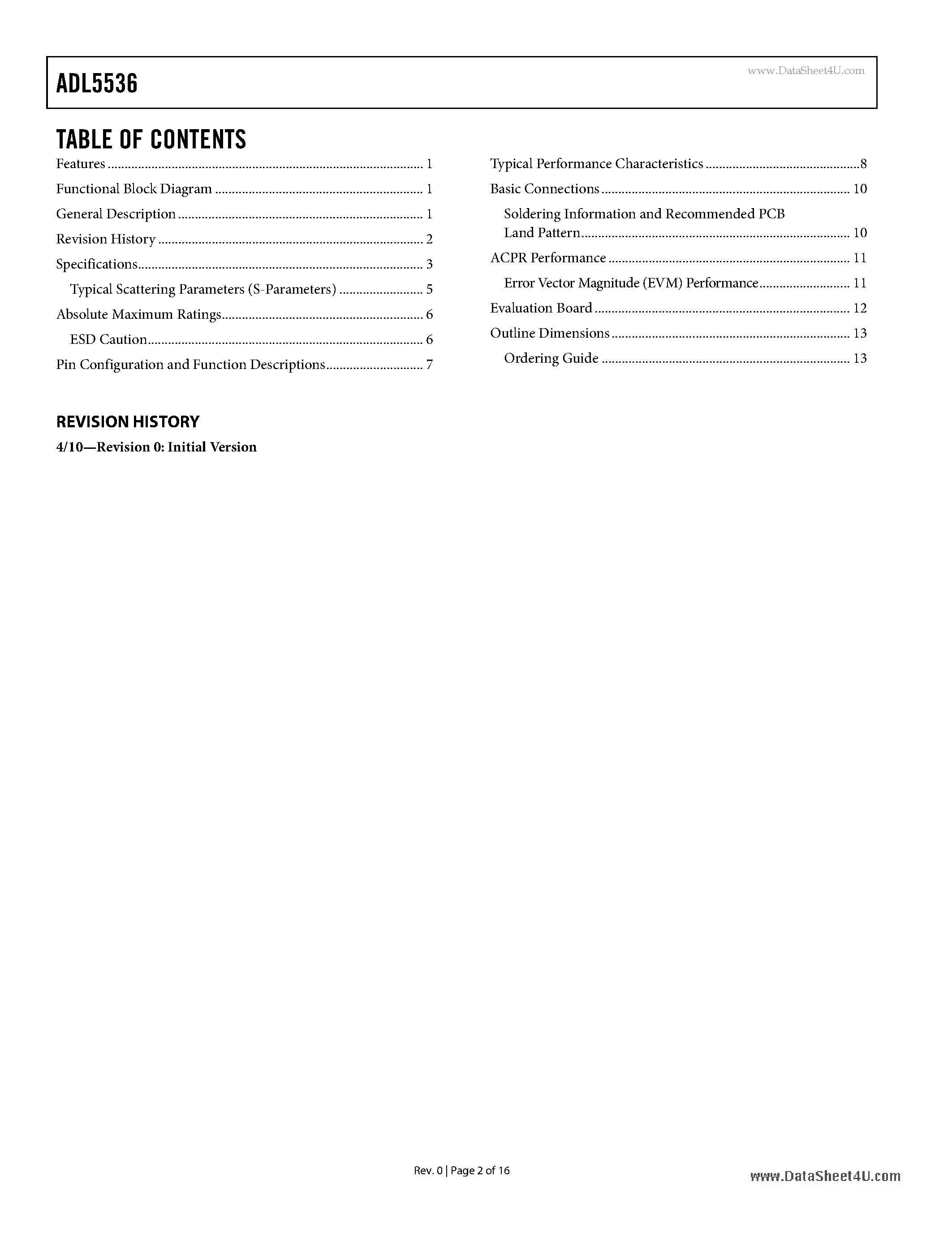 Datasheet ADL5536 - 20 MHz To 1.0 GHz IF Gain Block page 2