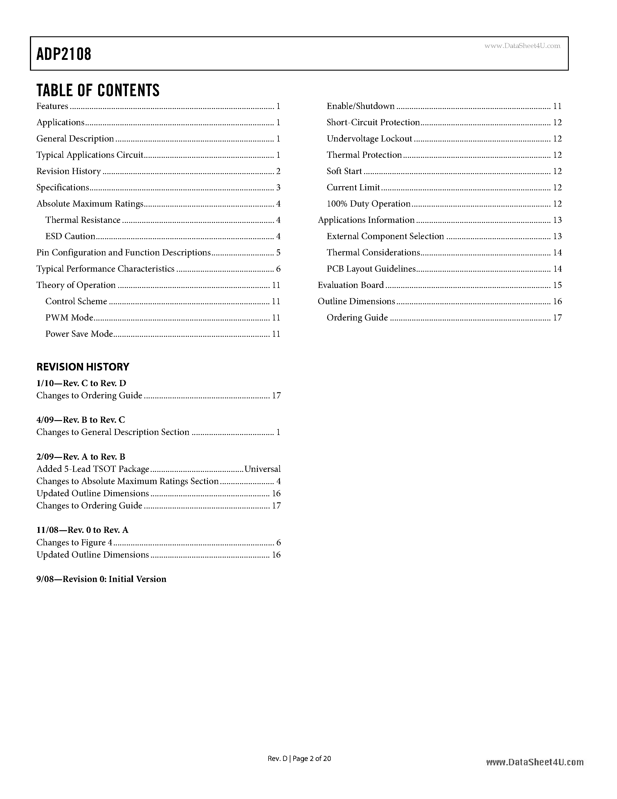 Datasheet ADP2108 page 2 Datasheet ADP2108 - Step-Down DC-to-DC Converter page 2