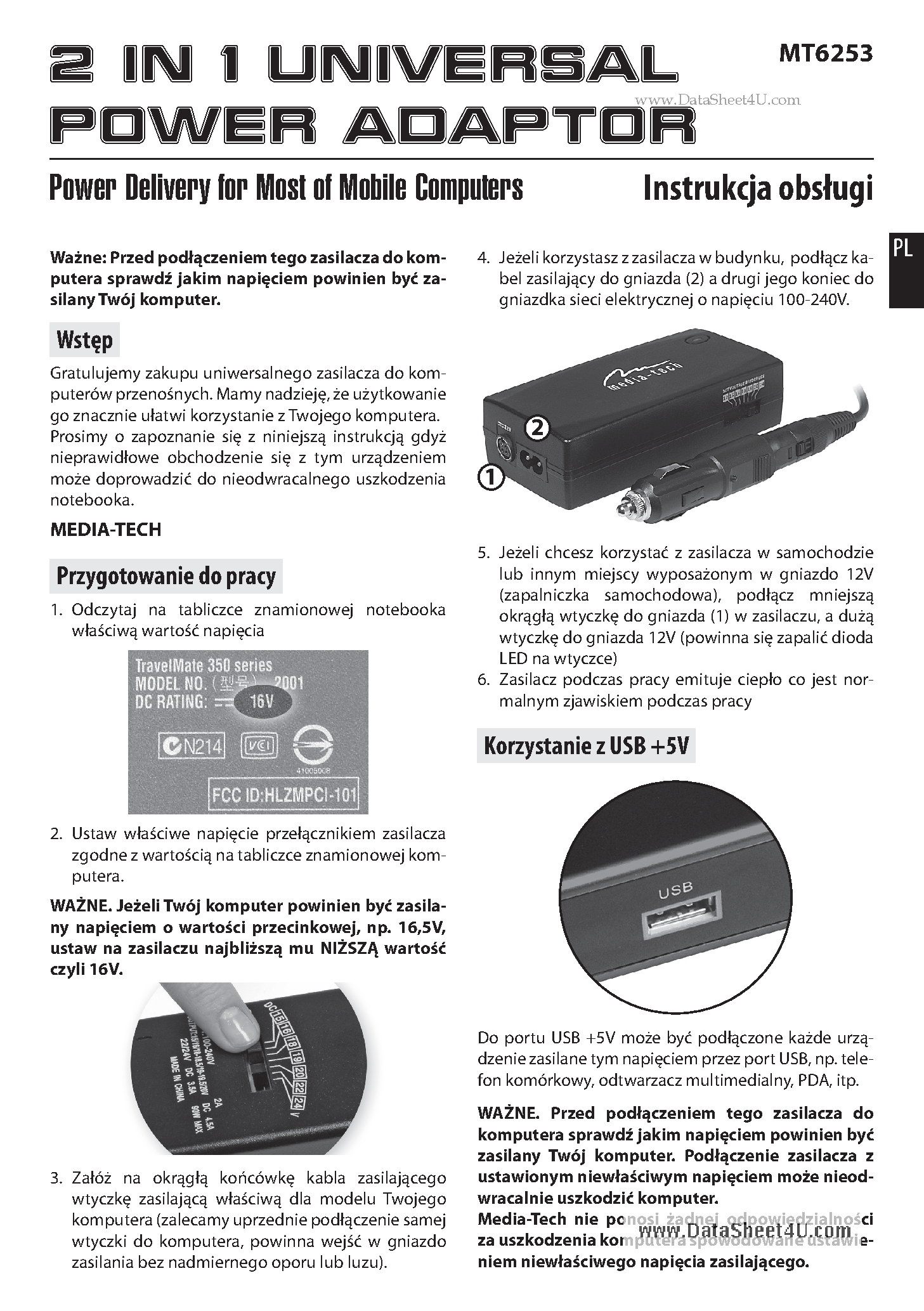 Datasheet MT6253 - 2 in 1 UNIVERSAL POWER ADAPTOR page 2