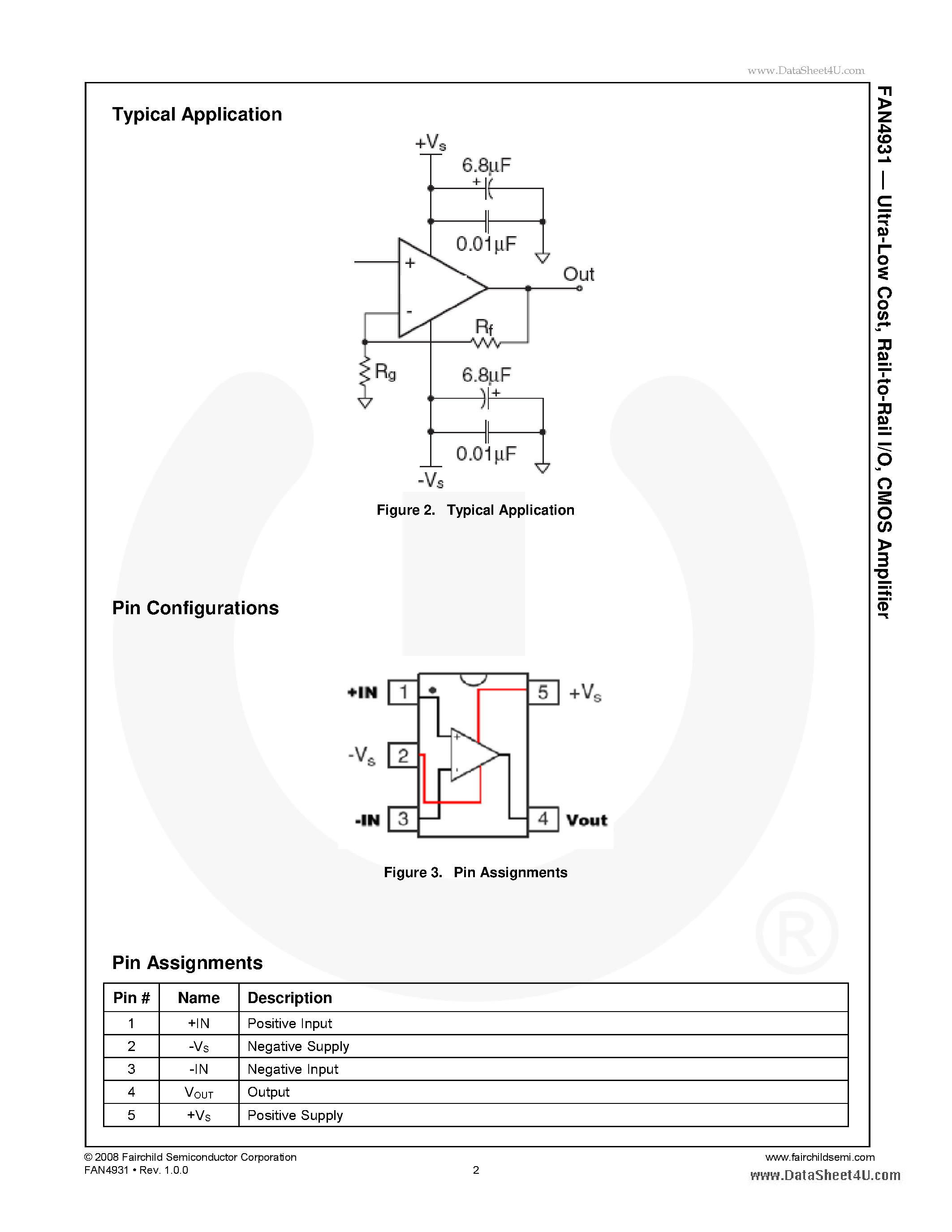 Datasheet FAN4931 - Ultra-Low Cost - Rail To Rail I/O for CMOS Amplifier page 2