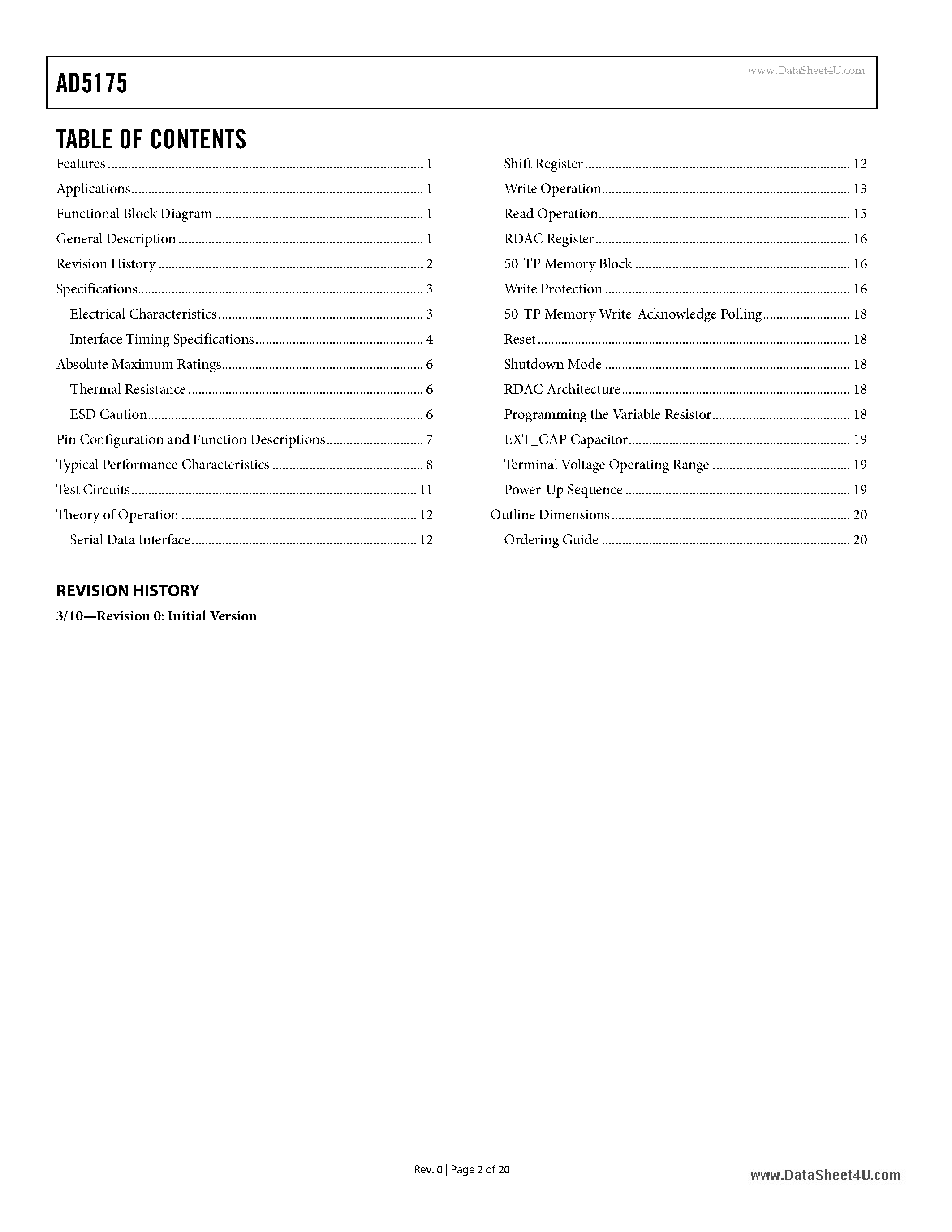 Datasheet AD5175 - Digital Rheostat with I2C Interface and 50-TP Memory page 2