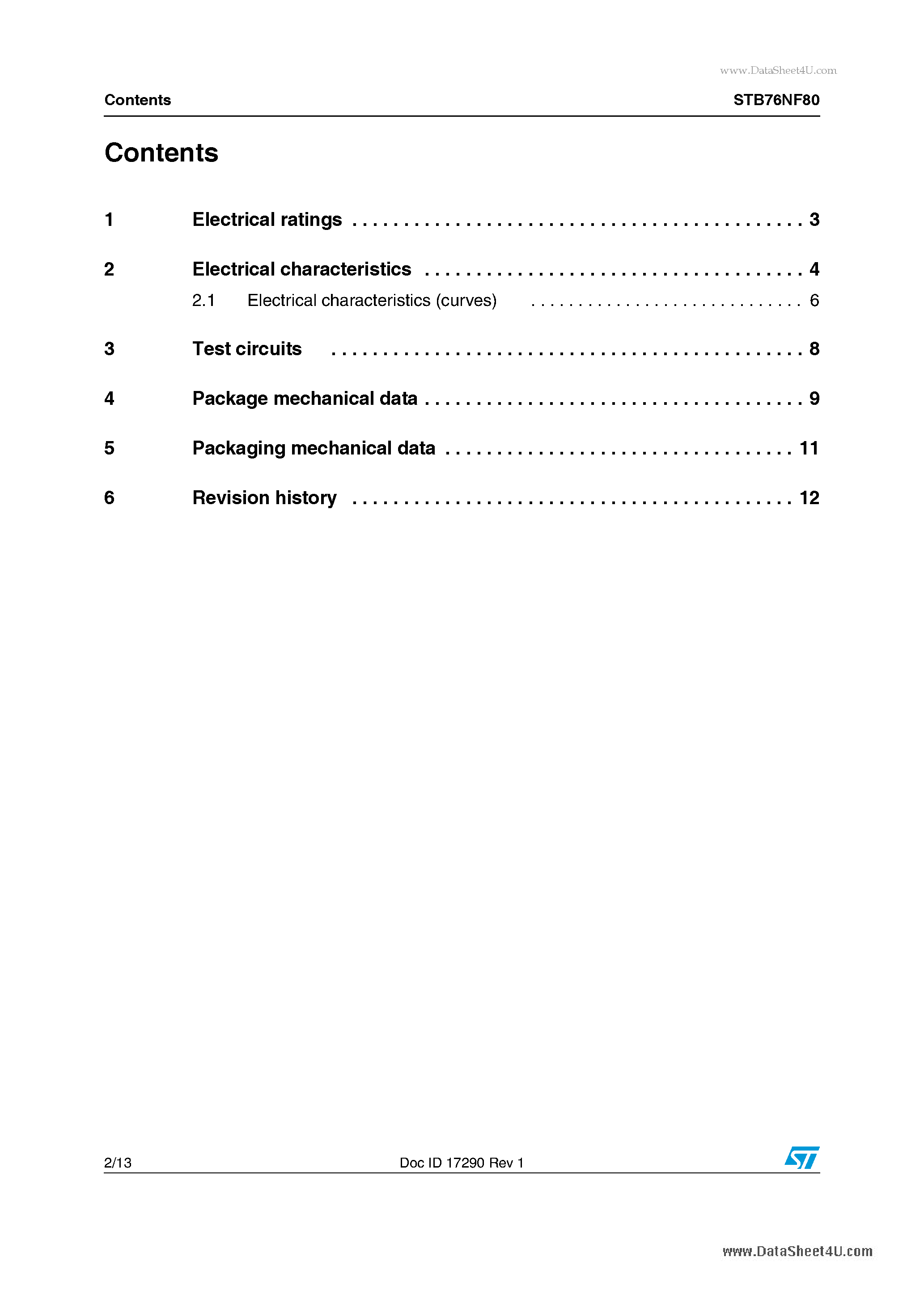 Datasheet STB76NF80 page 2 Datasheet STB76NF80 - Power MOSFETs page 2
