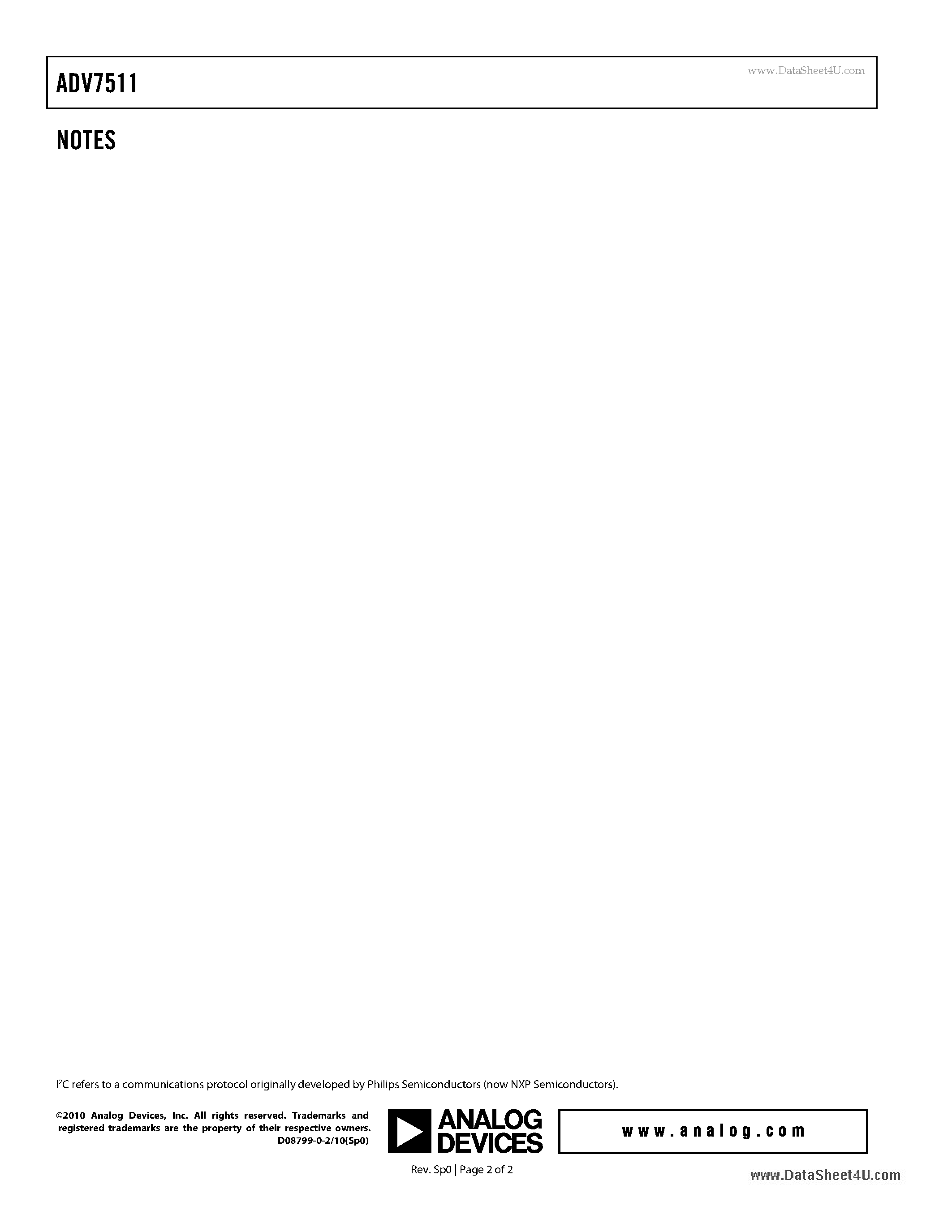 Даташит ADV7511 - HIGH PERFORMANCE HDMI TRANSMITTER страница 2