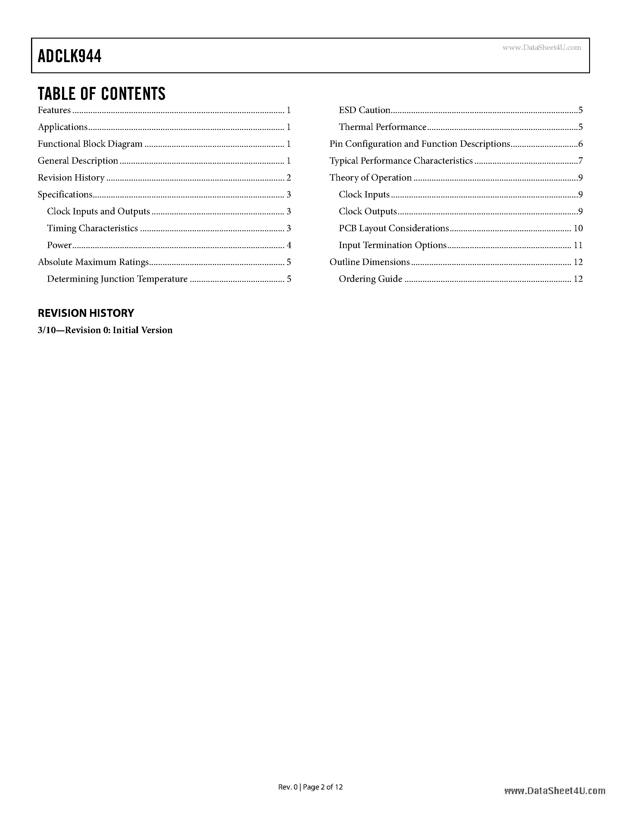 Даташит на микросхему ADCLK944 страница 2 Даташит ADCLK944 - SIGE CLOCK FANOUT BUFFER страница 2