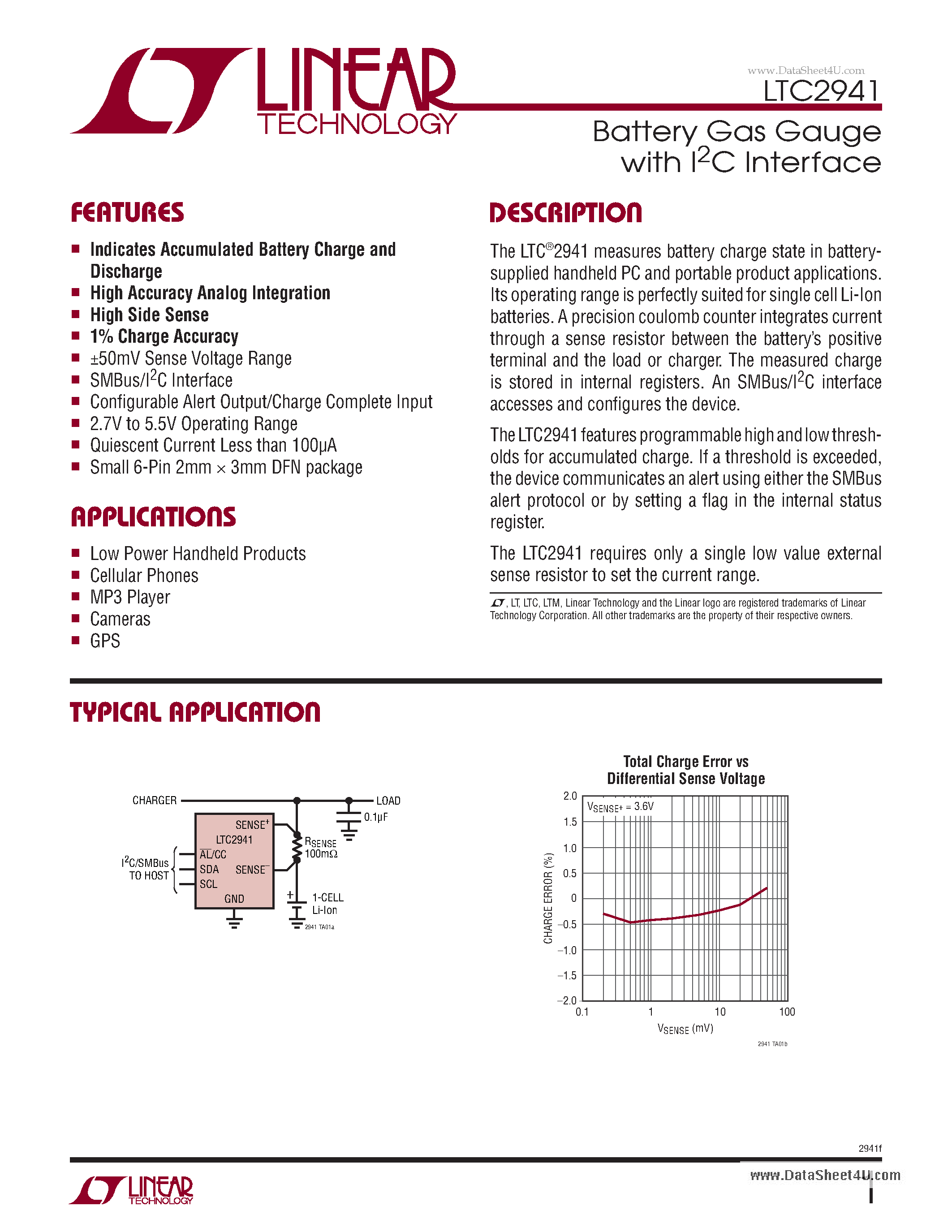 Datasheet LTC2941 - Battery Gas Gauge page 1