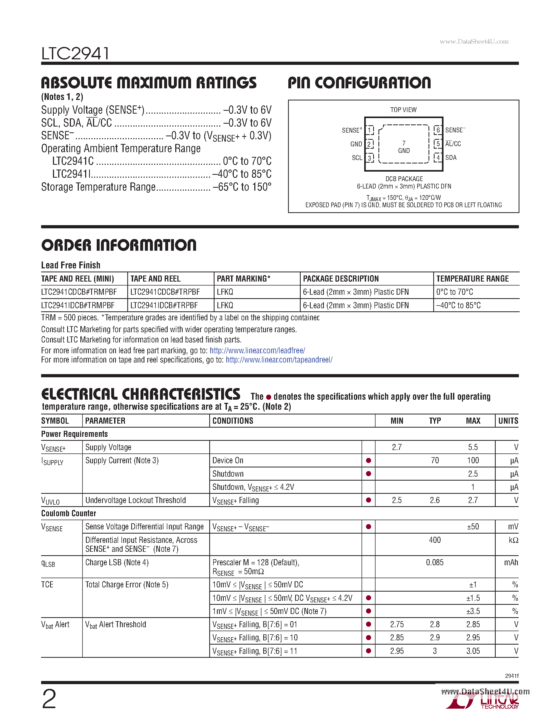 Datasheet LTC2941 - Battery Gas Gauge page 2