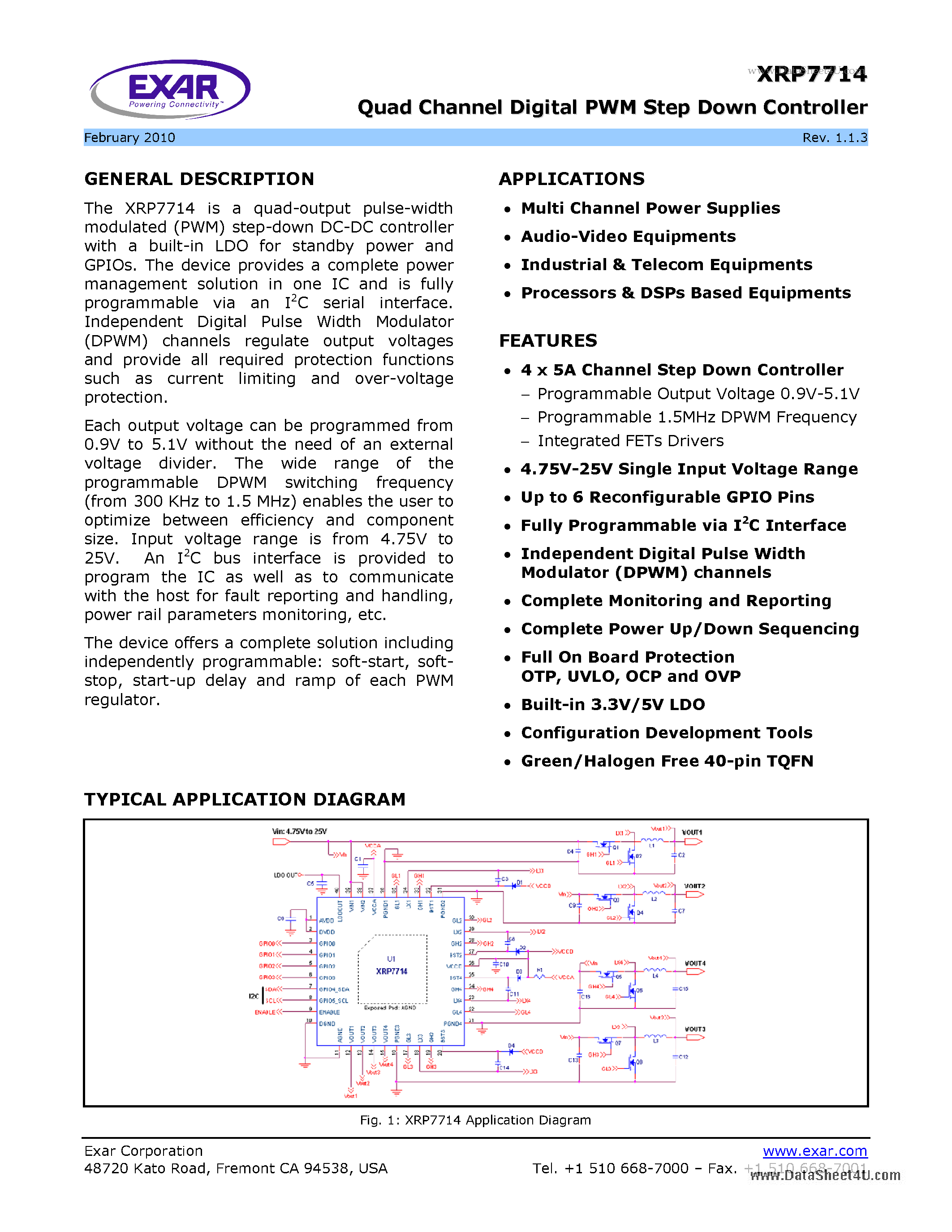 Datasheet XRP7714 - Quad Channel Digital PWM Step Down Controller page 1