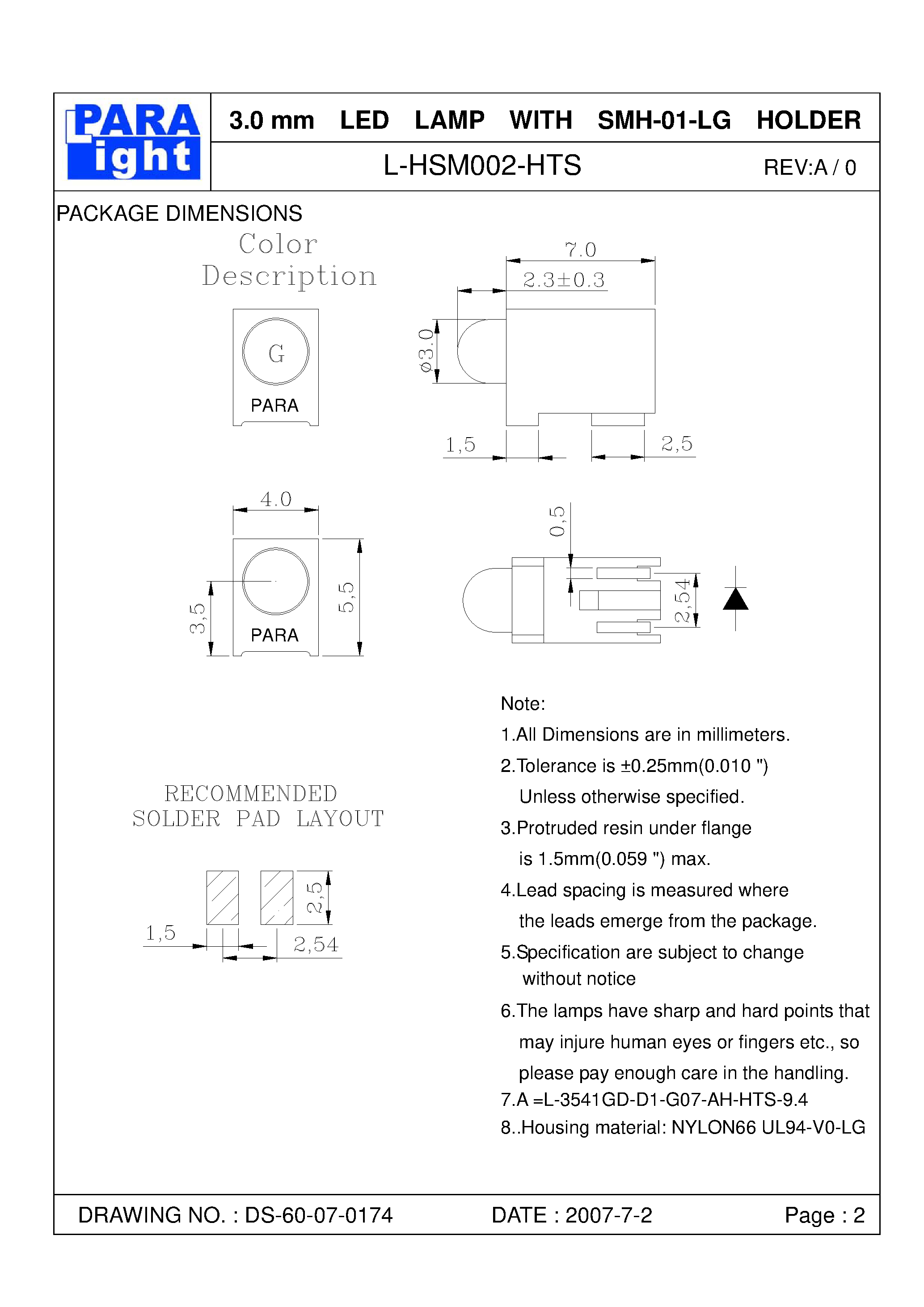 Даташит на микросхему L-HSM002-HTS страница 2 Даташит L-HSM002-HTS - 3.0mm LED LAMP страница 2