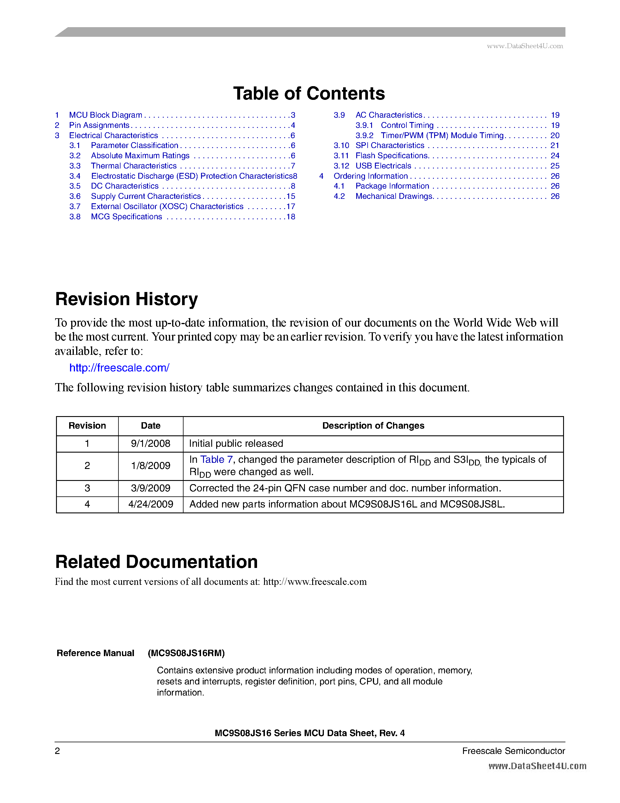 Datasheet MC9S08JS16 - Technical Data page 2