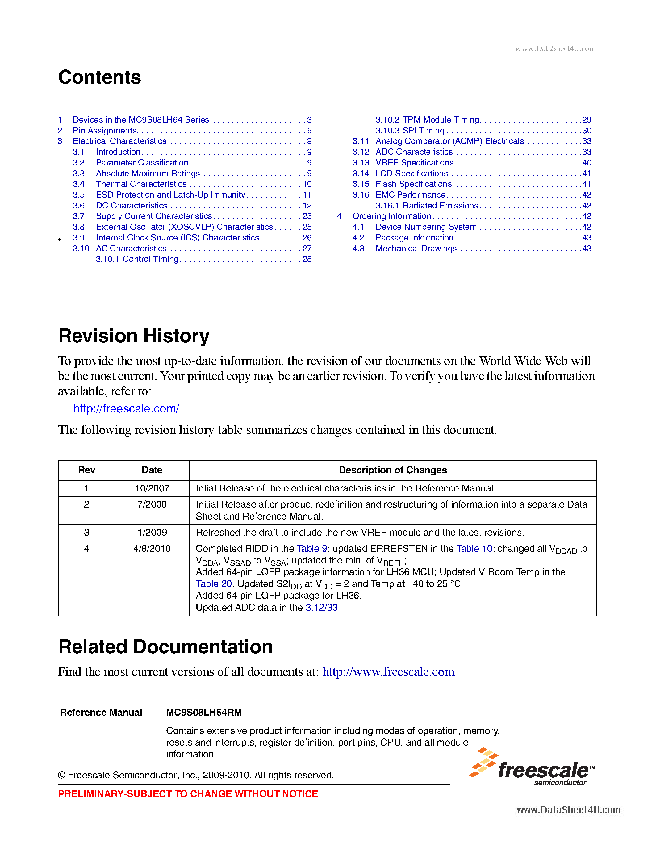 Даташит на микросхему MC9S08LH64 страница 2 Даташит MC9S08LH64 - Advanced Information страница 2
