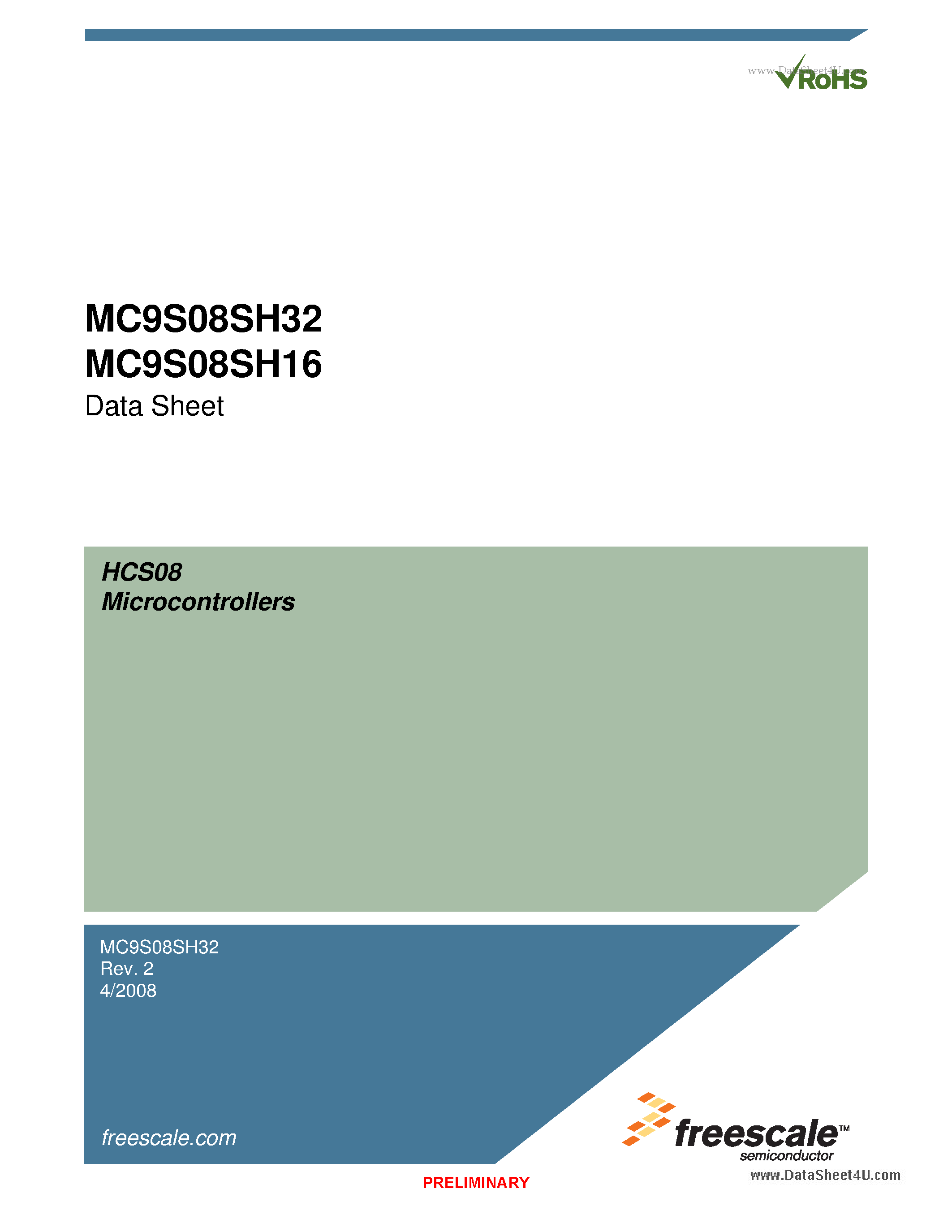 Даташит на микросхему MC9S08SH16 страница 1 Даташит MC9S08SH16 - HCS08 Microcontrollers страница 1