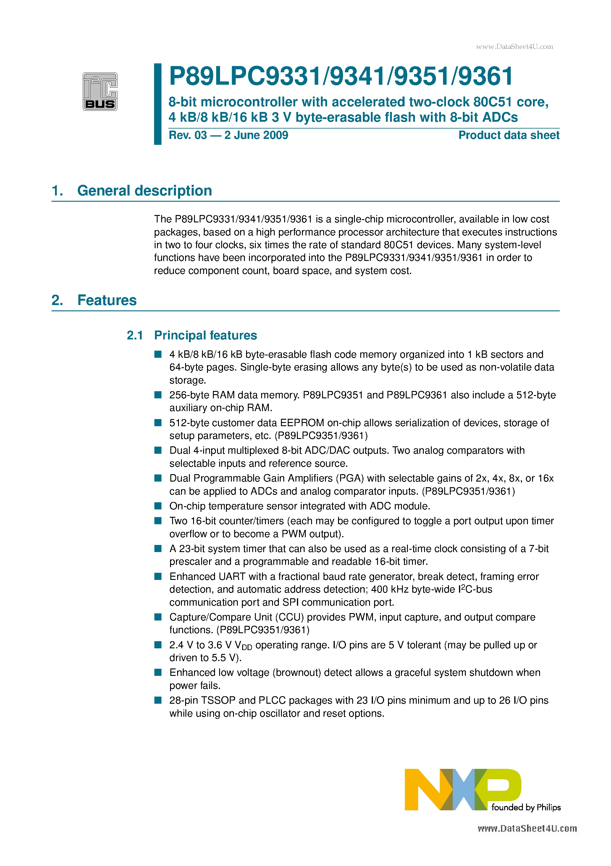 Datasheet P89LPC9331 page 1 Datasheet P89LPC9331 - 8-bit microcontroller page 1