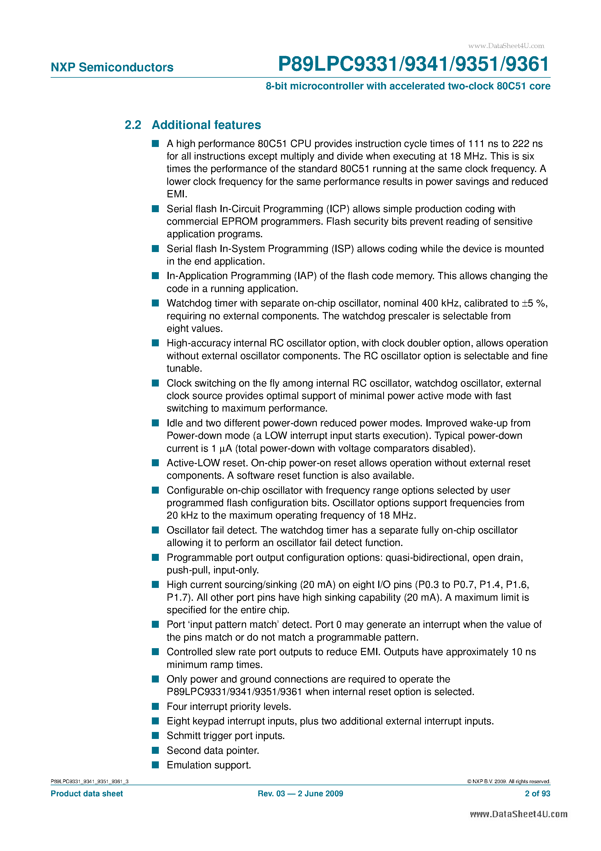 Datasheet P89LPC9331 page 2 Datasheet P89LPC9331 - 8-bit microcontroller page 2
