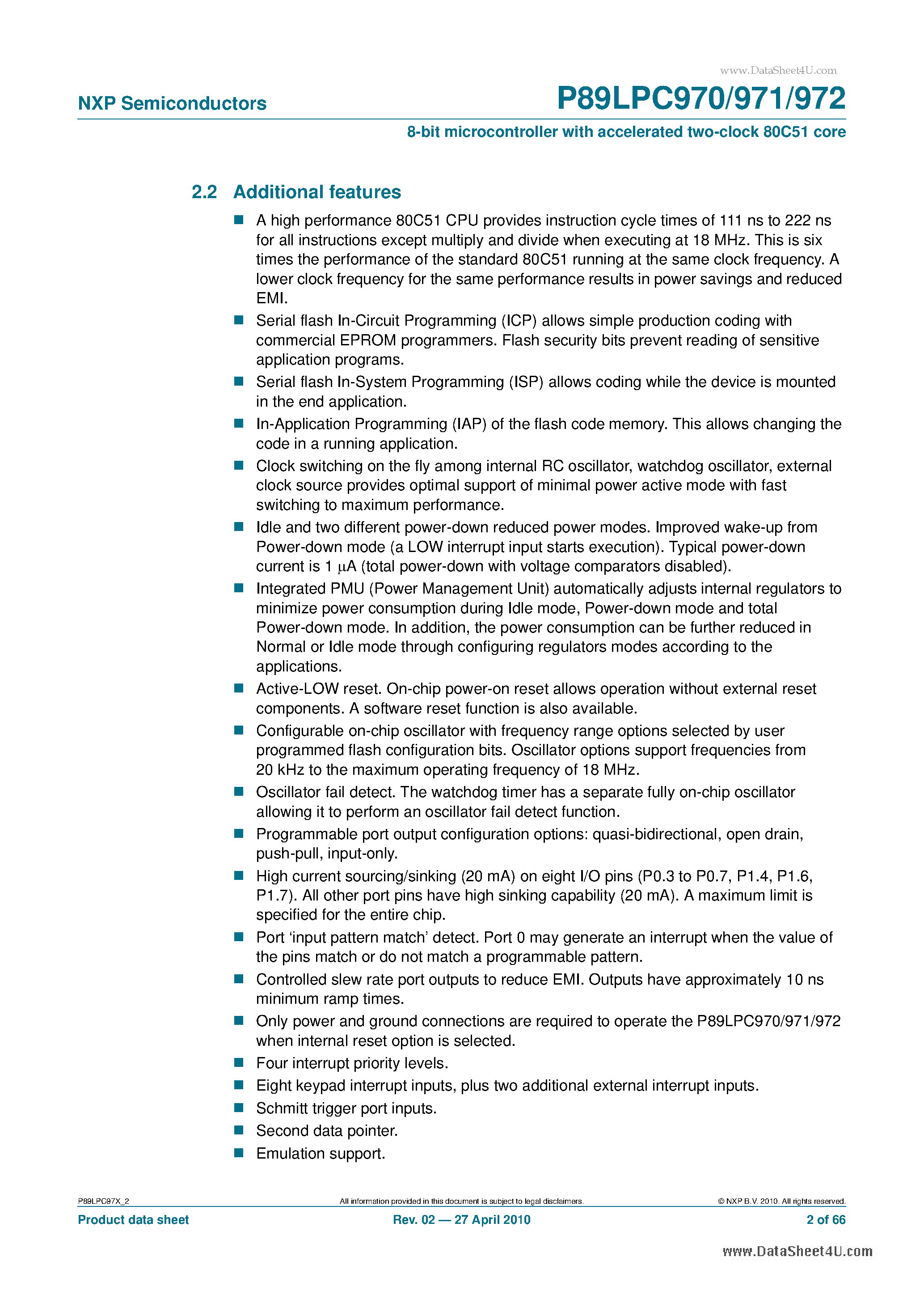 Datasheet P89LPC970 page 2 Datasheet P89LPC970 - 8-bit microcontroller page 2
