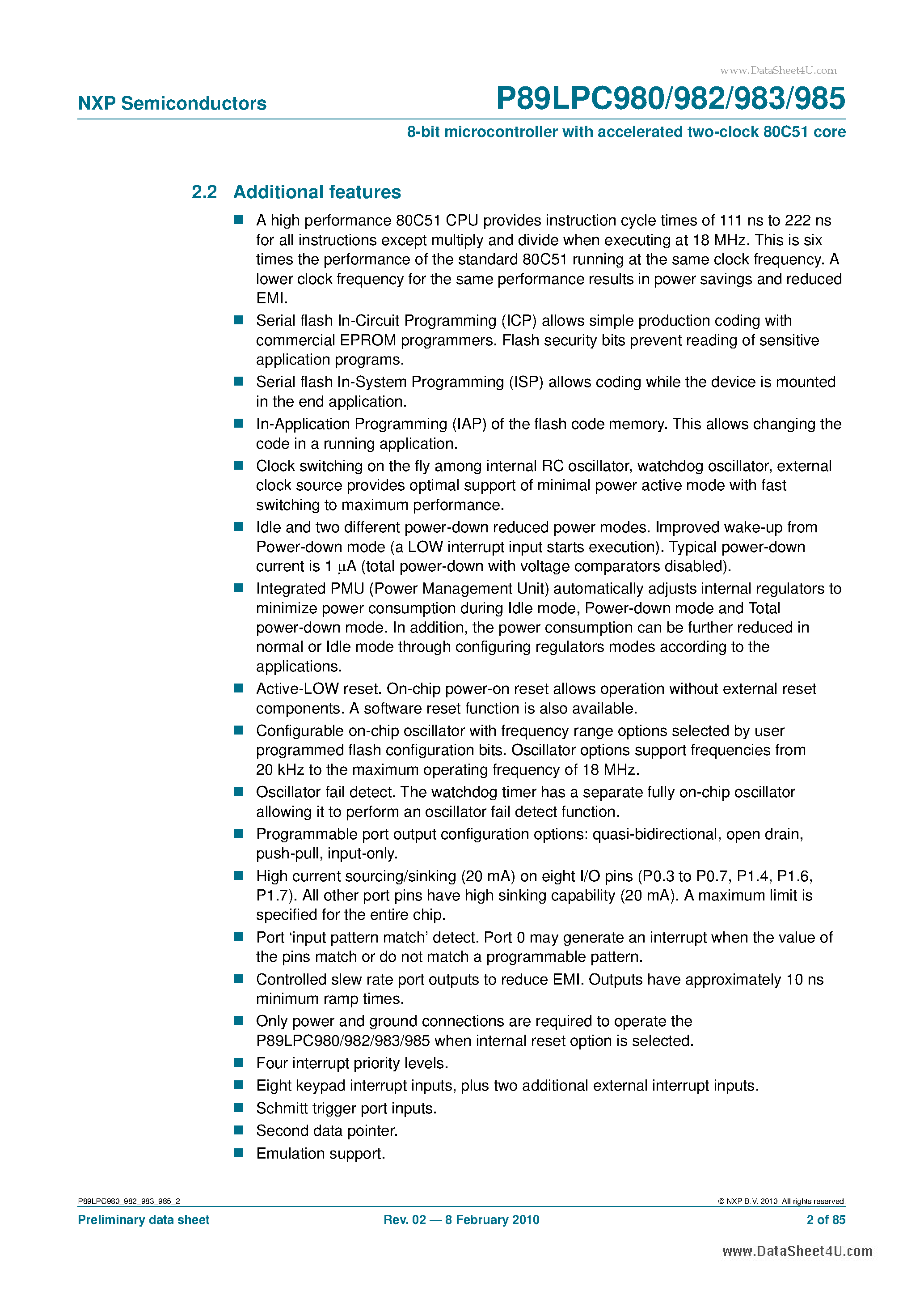 Datasheet P89LPC980 page 2 Datasheet P89LPC980 - 8-bit microcontroller page 2