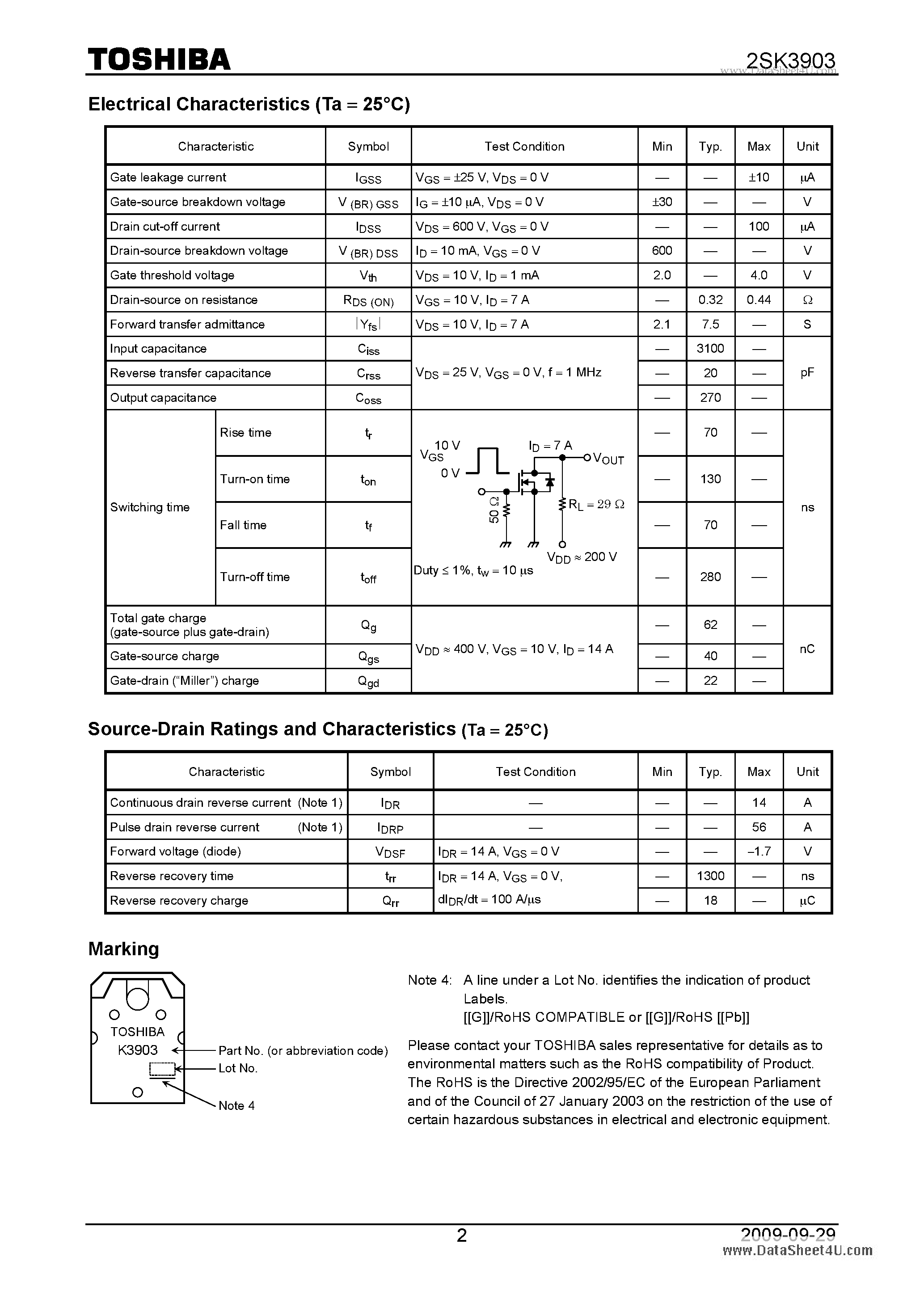 Datasheet 2SK3903 - Switching Regulator Applications page 2