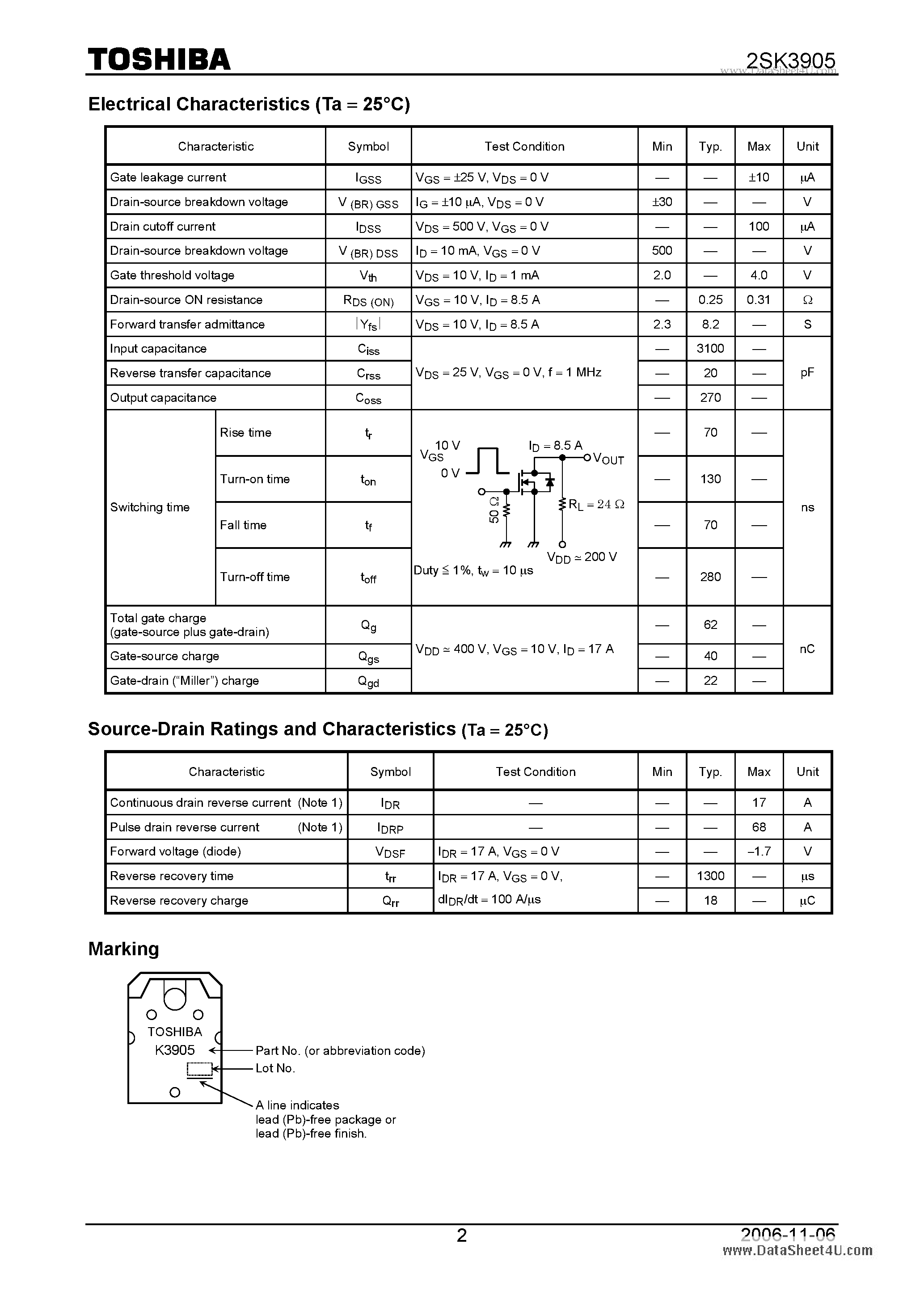Datasheet 2SK3905 - Switching Regulator Applications page 2