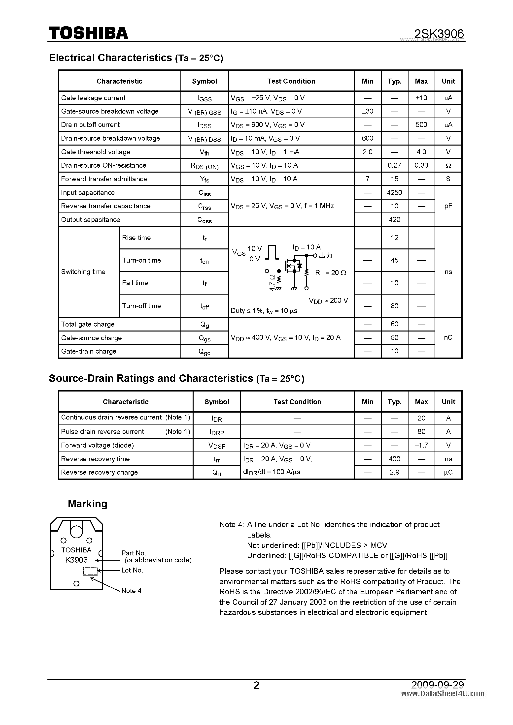 Datasheet 2SK3906 - Switching Regulator Applications page 2