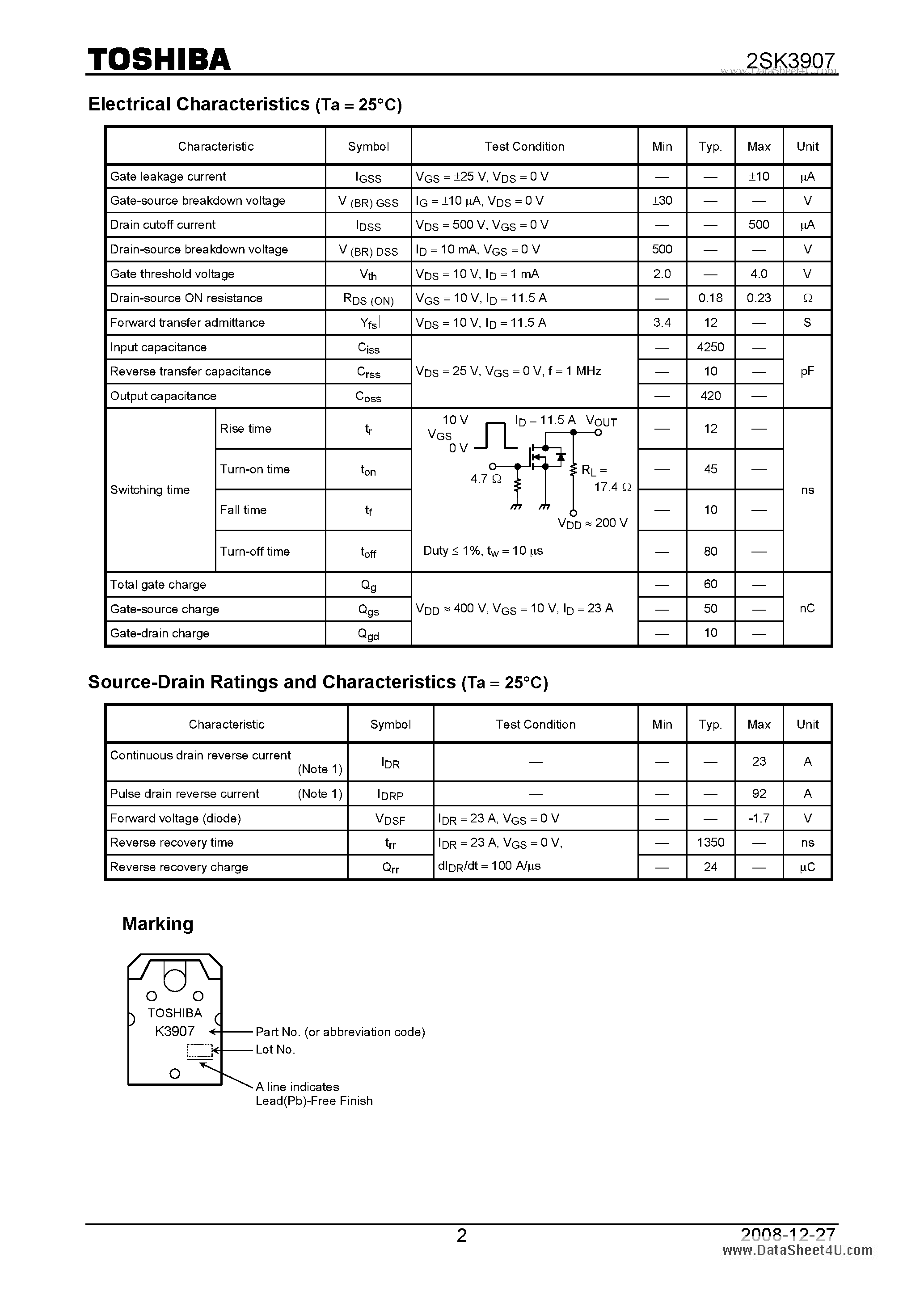 Datasheet 2SK3907 - Switching Regulator Applications page 2