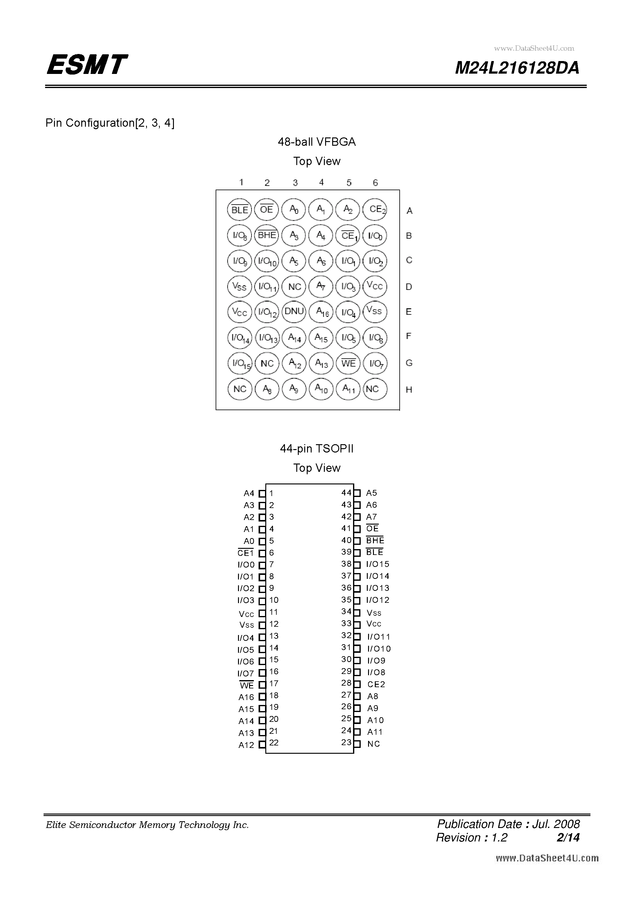 Datasheet M24L216128DA - 2-Mbit (128K x 16) Pseudo Static RAM page 2