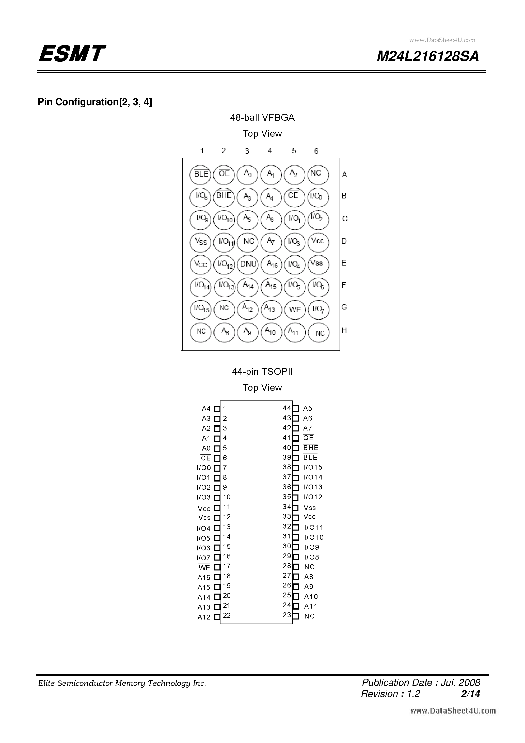 Datasheet M24L216128SA - 2-Mbit (128K x 16) Pseudo Static RAM page 2