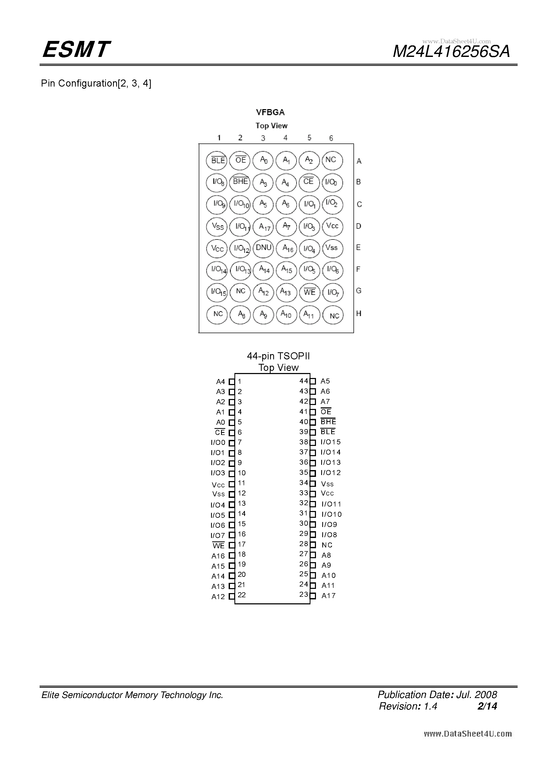 Datasheet M24L416256SA - 4-Mbit (256K x 16) Pseudo Static RAM page 2