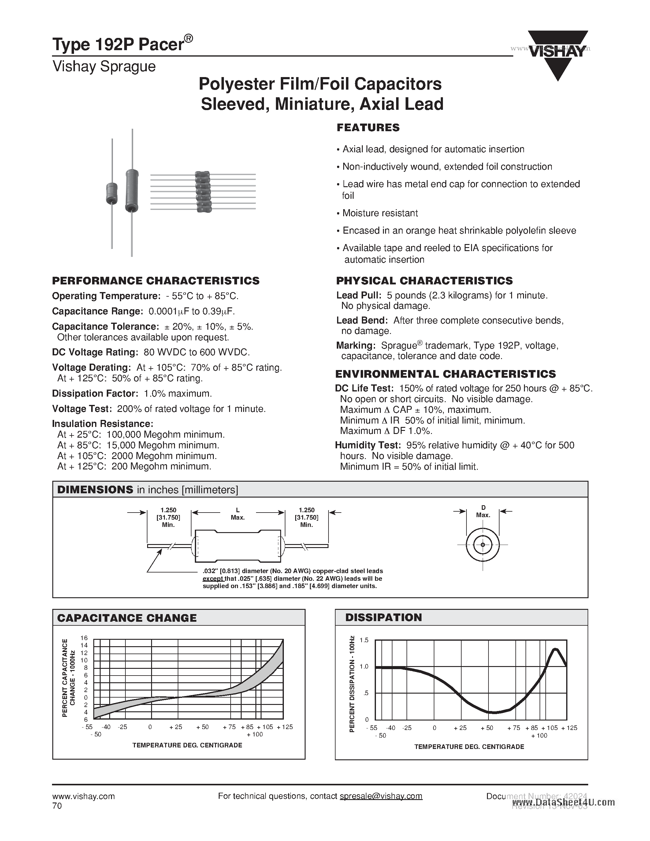 Datasheet 192P - Polyester Film/Foil Capacitors page 1