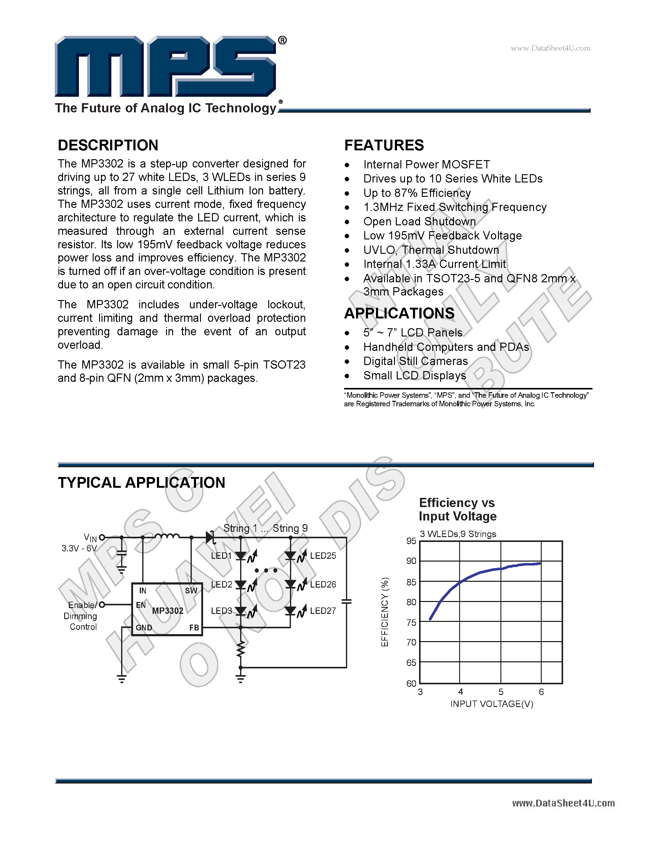 Datasheet MP3302 - 1.3A Fixed Frequency page 1