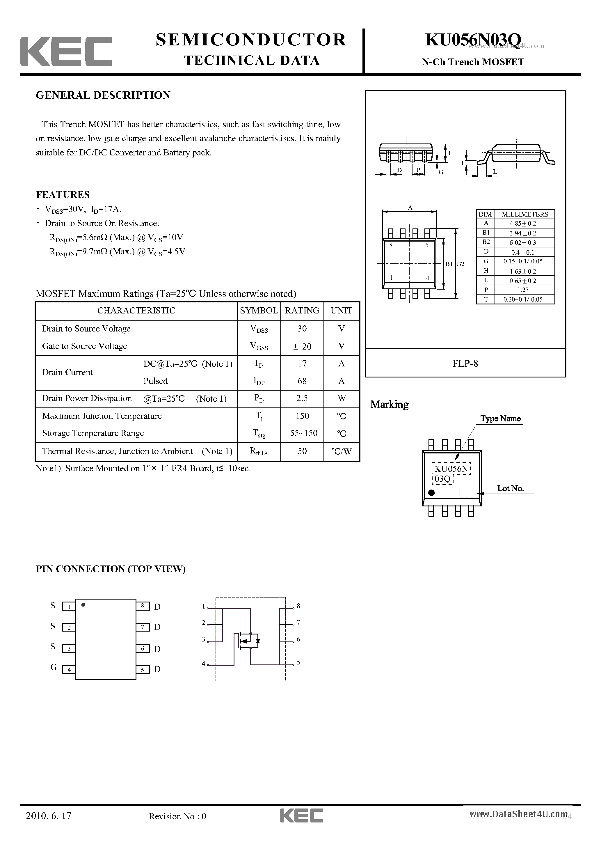 Datasheet KU056N03Q - N-Ch Trench MOSFET page 1