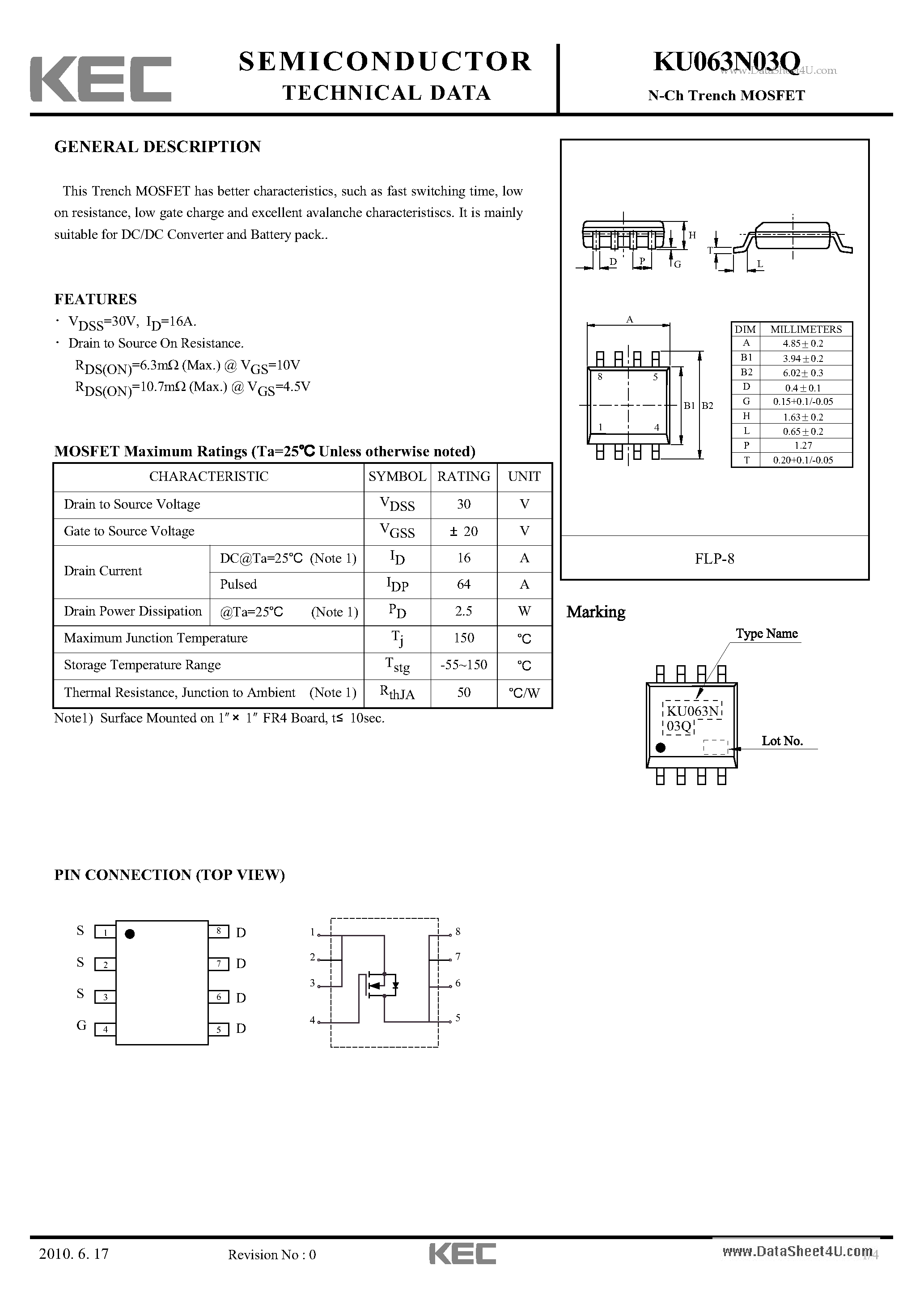 Datasheet KU063N03Q - N-Ch Trench MOSFET page 1