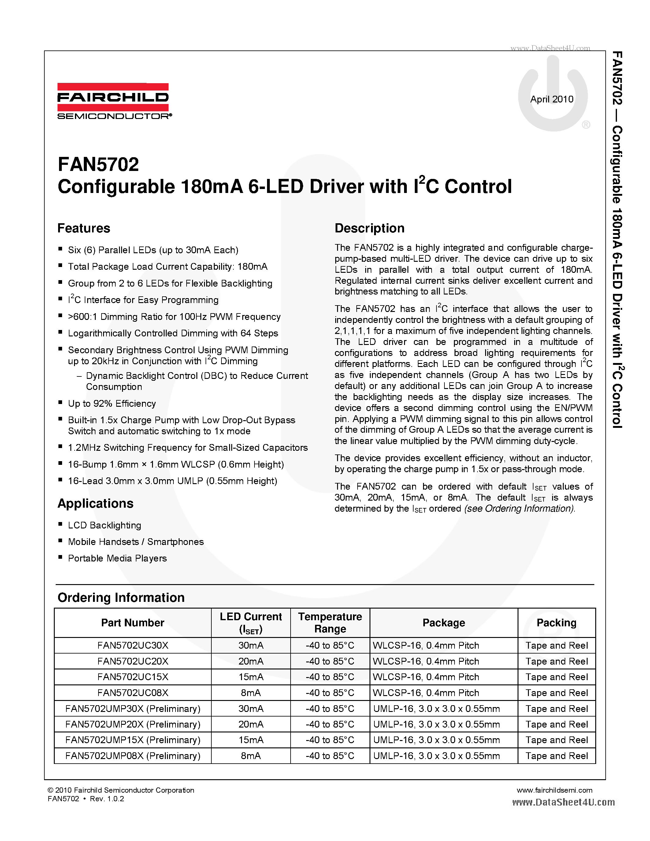 Даташит FAN5702 - 6-Channel LED Driver страница 1