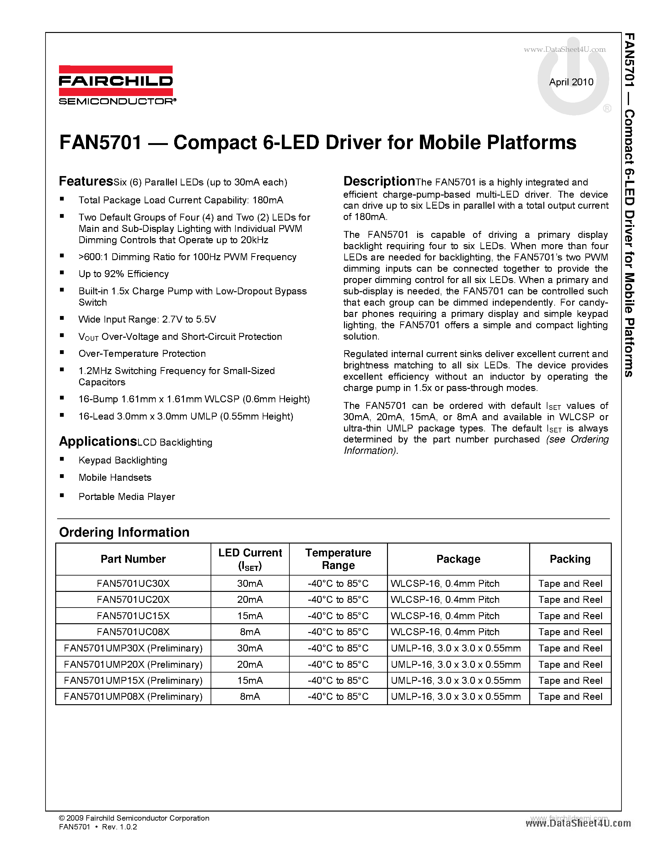 Даташит FAN5701 - Compact 6-Channel LED Driver страница 1