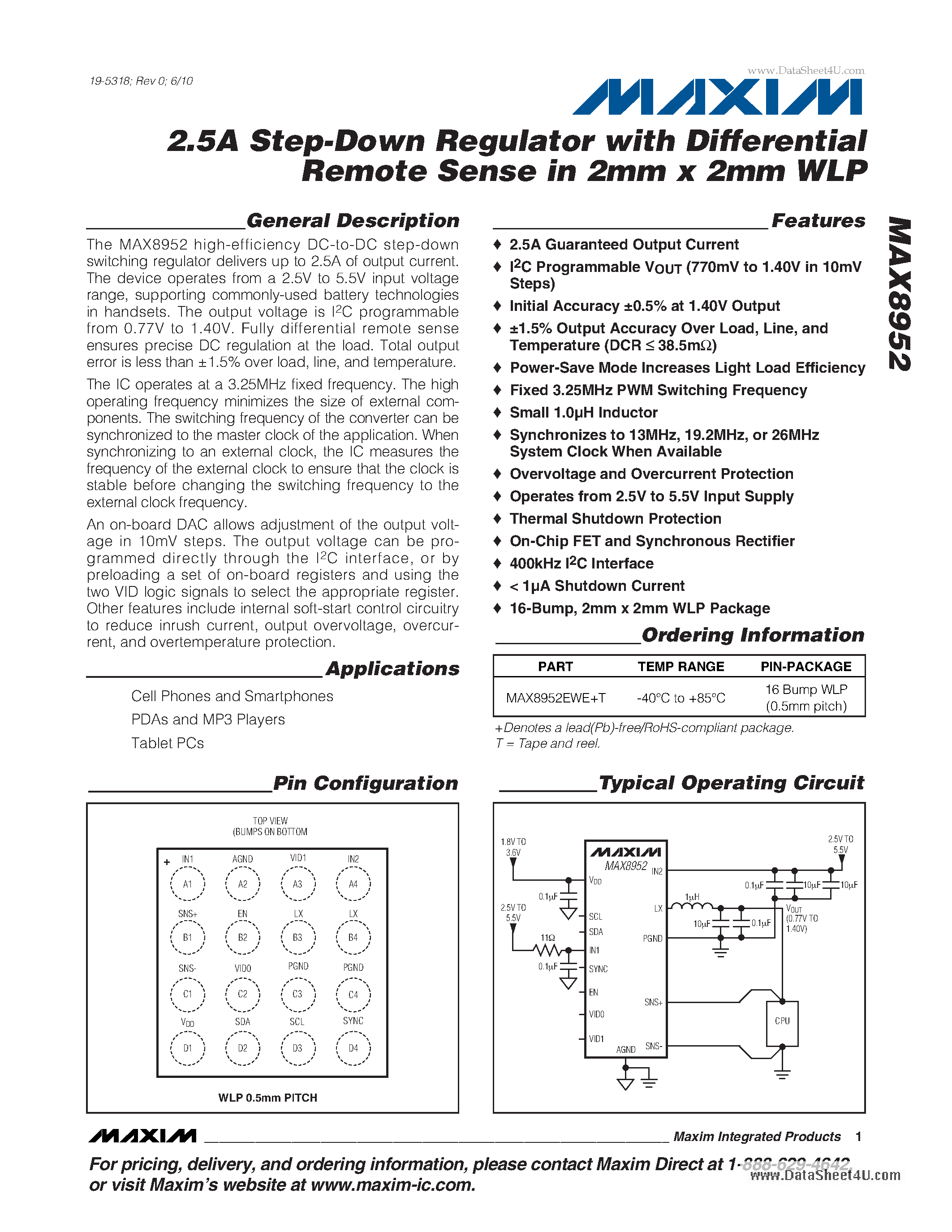 Datasheet MAX8952 - 2.5A Step-Down Regulator page 1