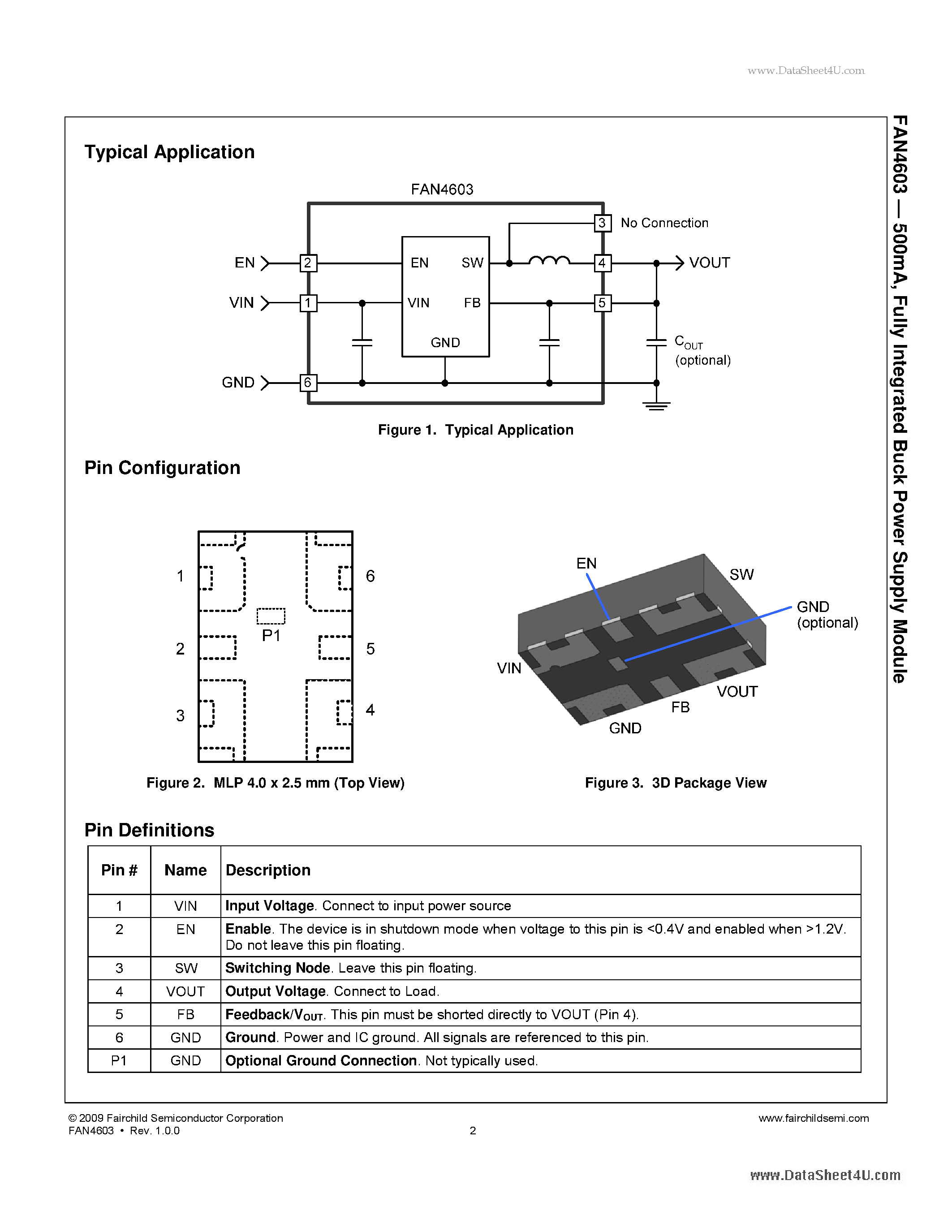 Datasheet FAN4603 - 500mA Synchronous Buck Regulator page 2