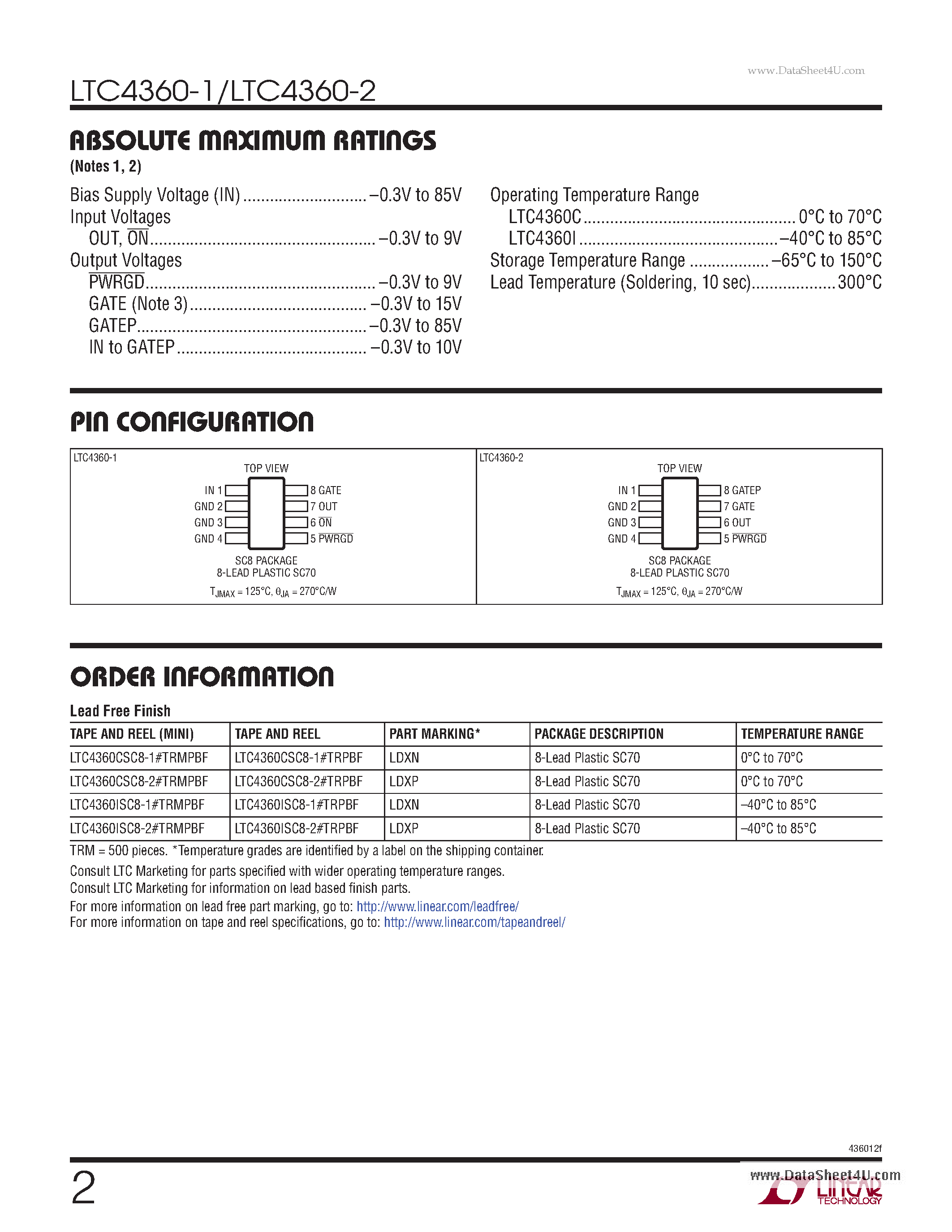 Datasheet LTC4360-1 page 2 Datasheet LTC4360-1 - Overvoltage Protection Controller page 2