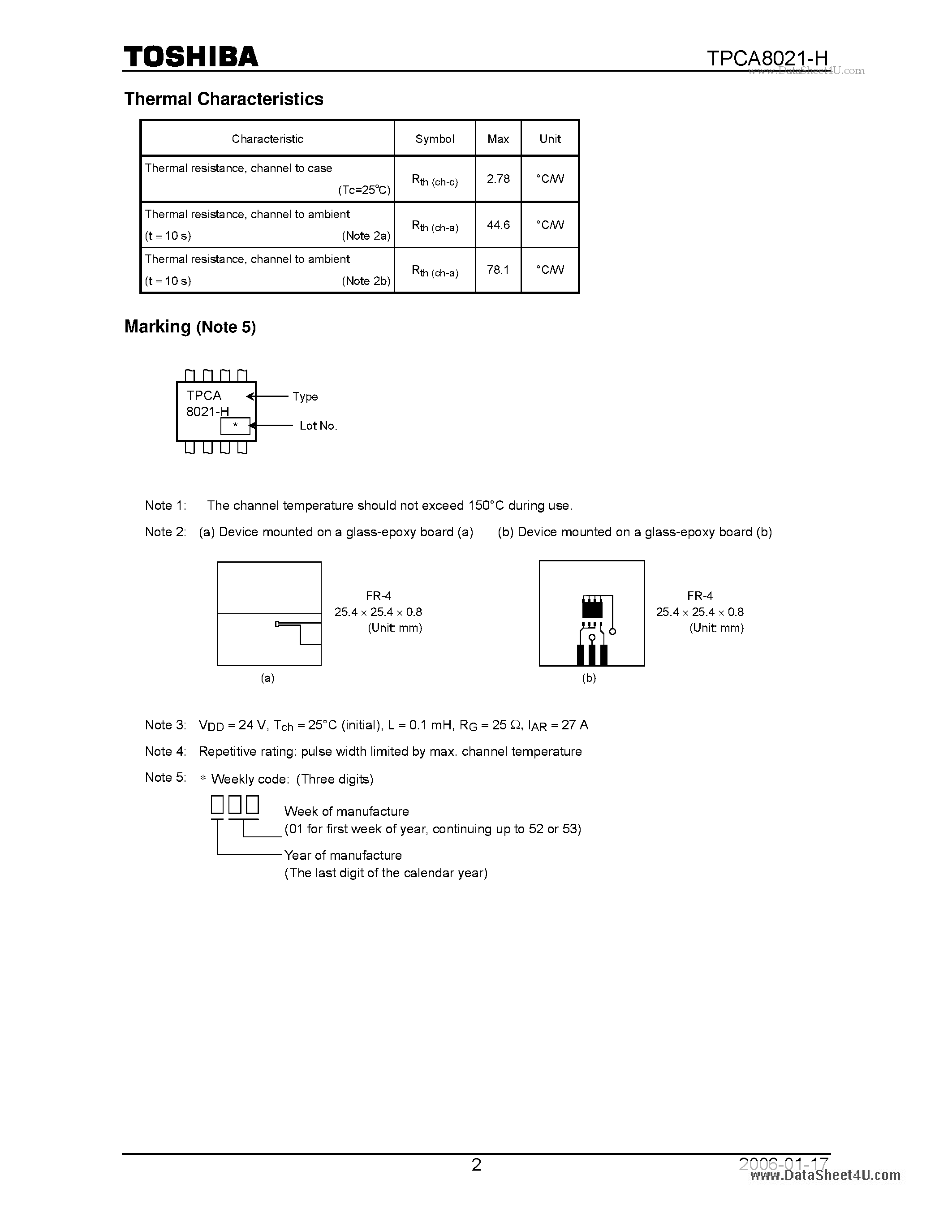 Datasheet TPCA8021-H - High Efficiency DC/DC Converter Applications page 2
