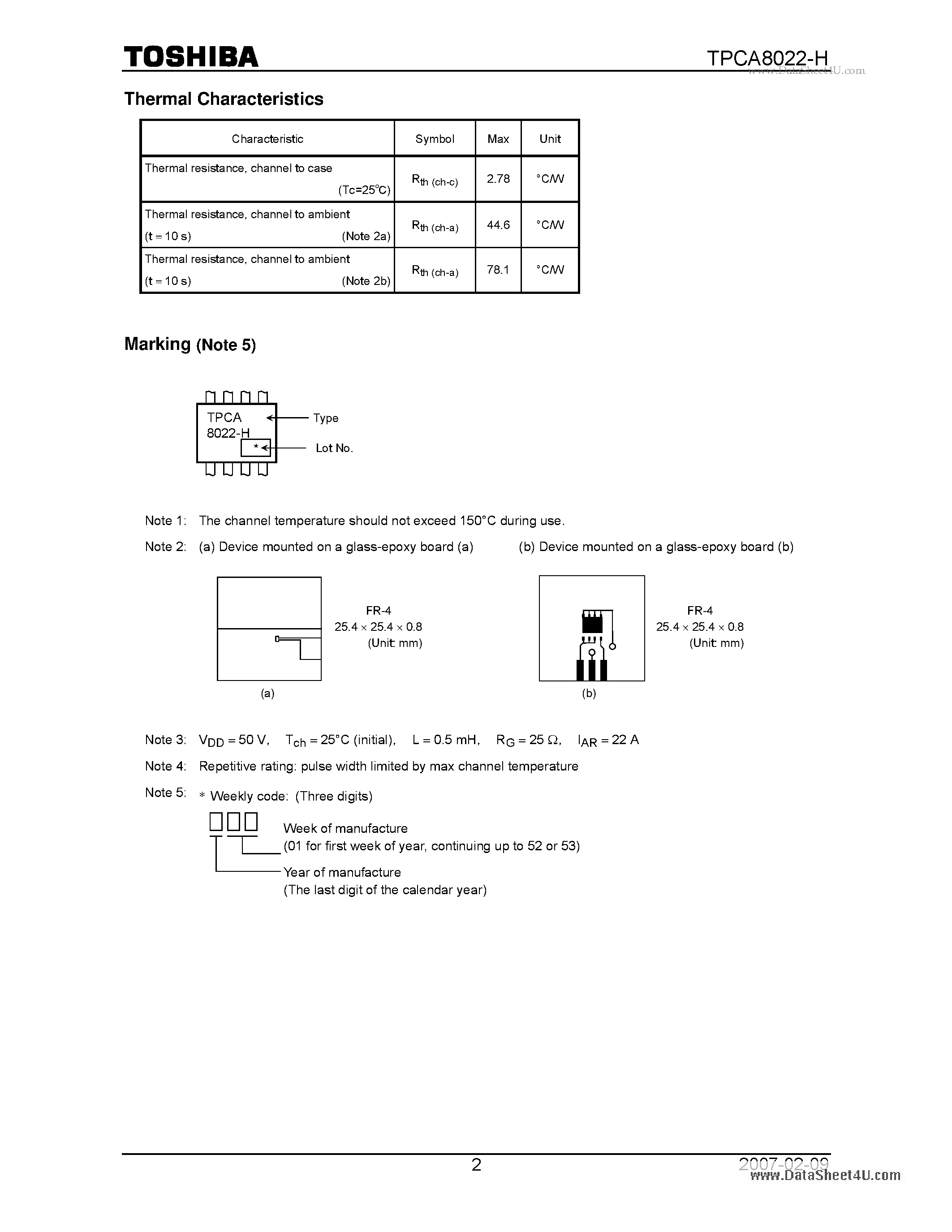 Datasheet TPCA8022-H - Switching Regulator Applications page 2