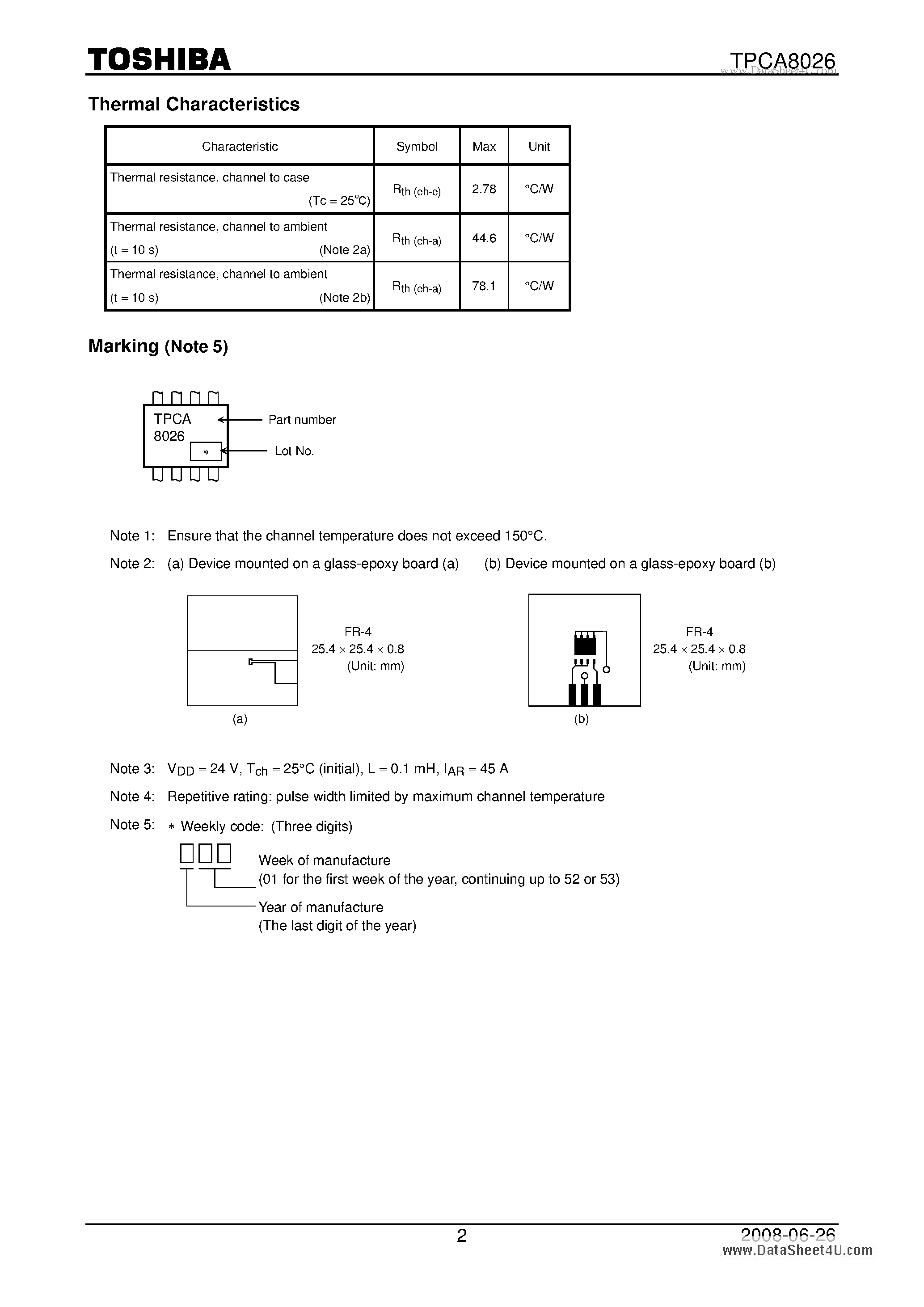 Datasheet TPCA8026 page 2 Datasheet TPCA8026 - Lithium-Ion Battery Applications page 2