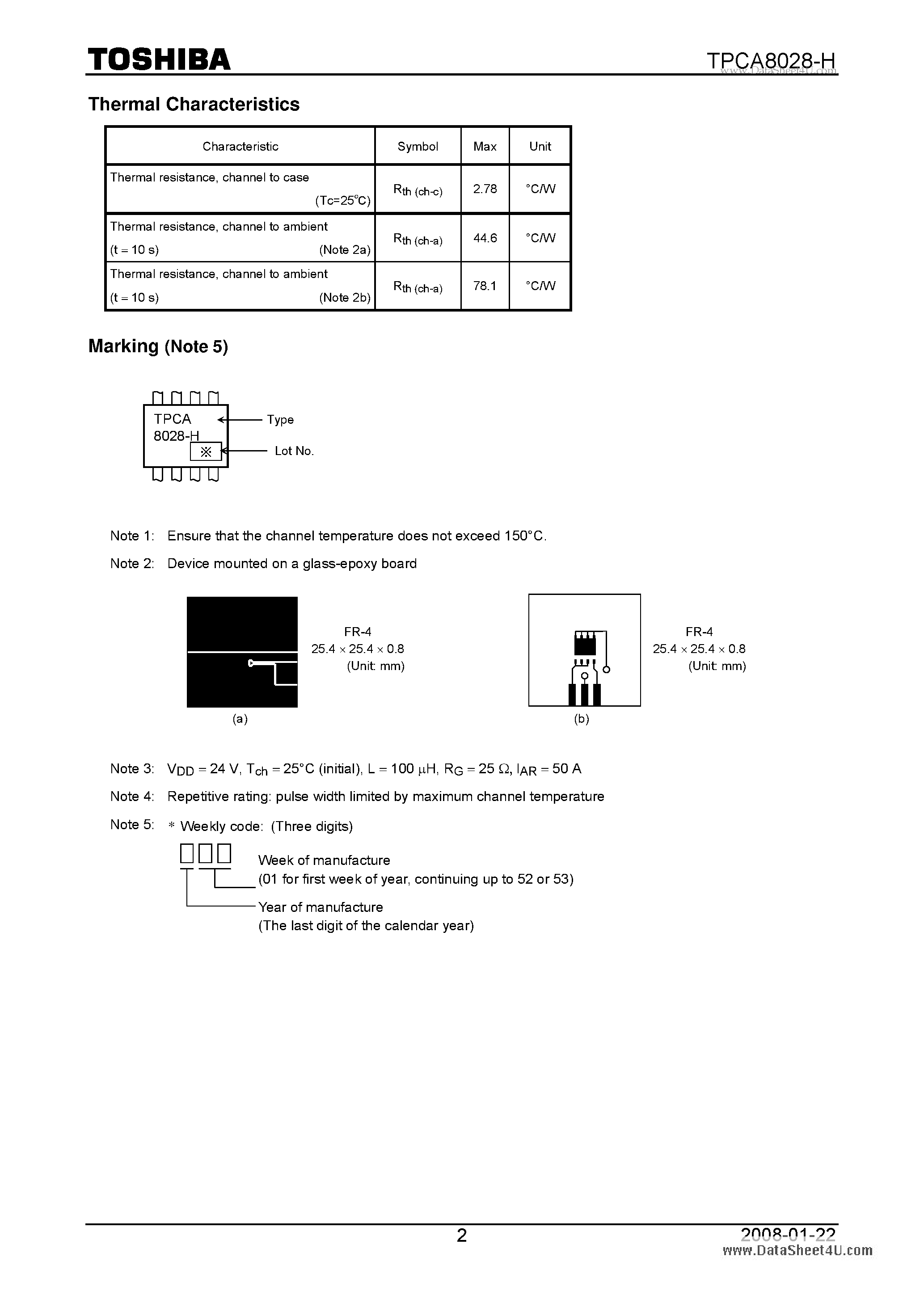 Datasheet TPCA8028-H page 2 Datasheet TPCA8028-H - High Efficiency DC/DC Converter Applications page 2