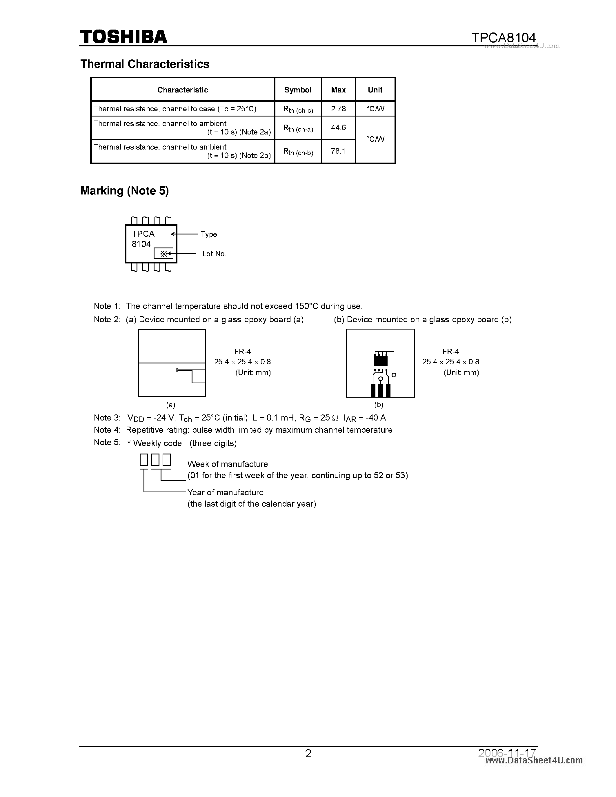 Datasheet TPCA8104 - High-Side Switching Applications page 2