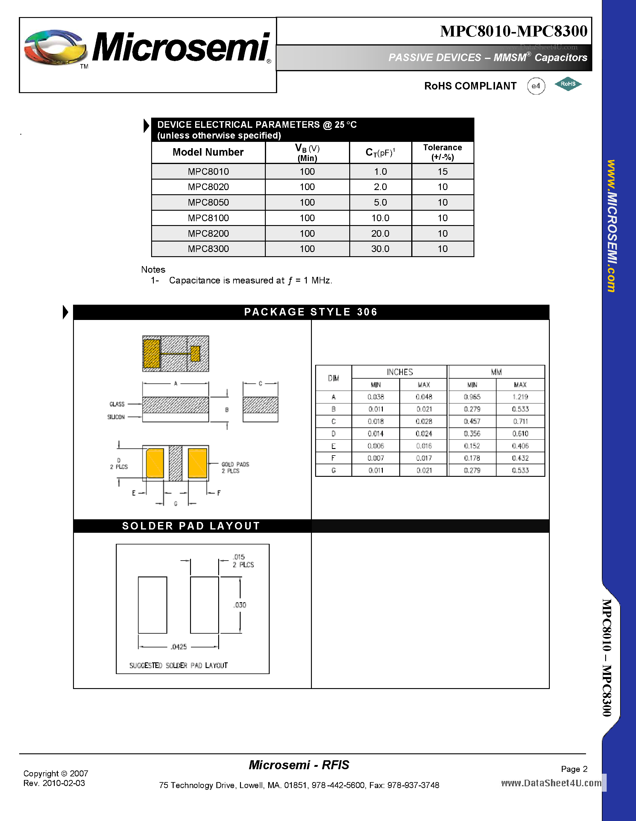 Datasheet MPC8010 - PASSIVE DEVICES - MMSM Capacitors page 2