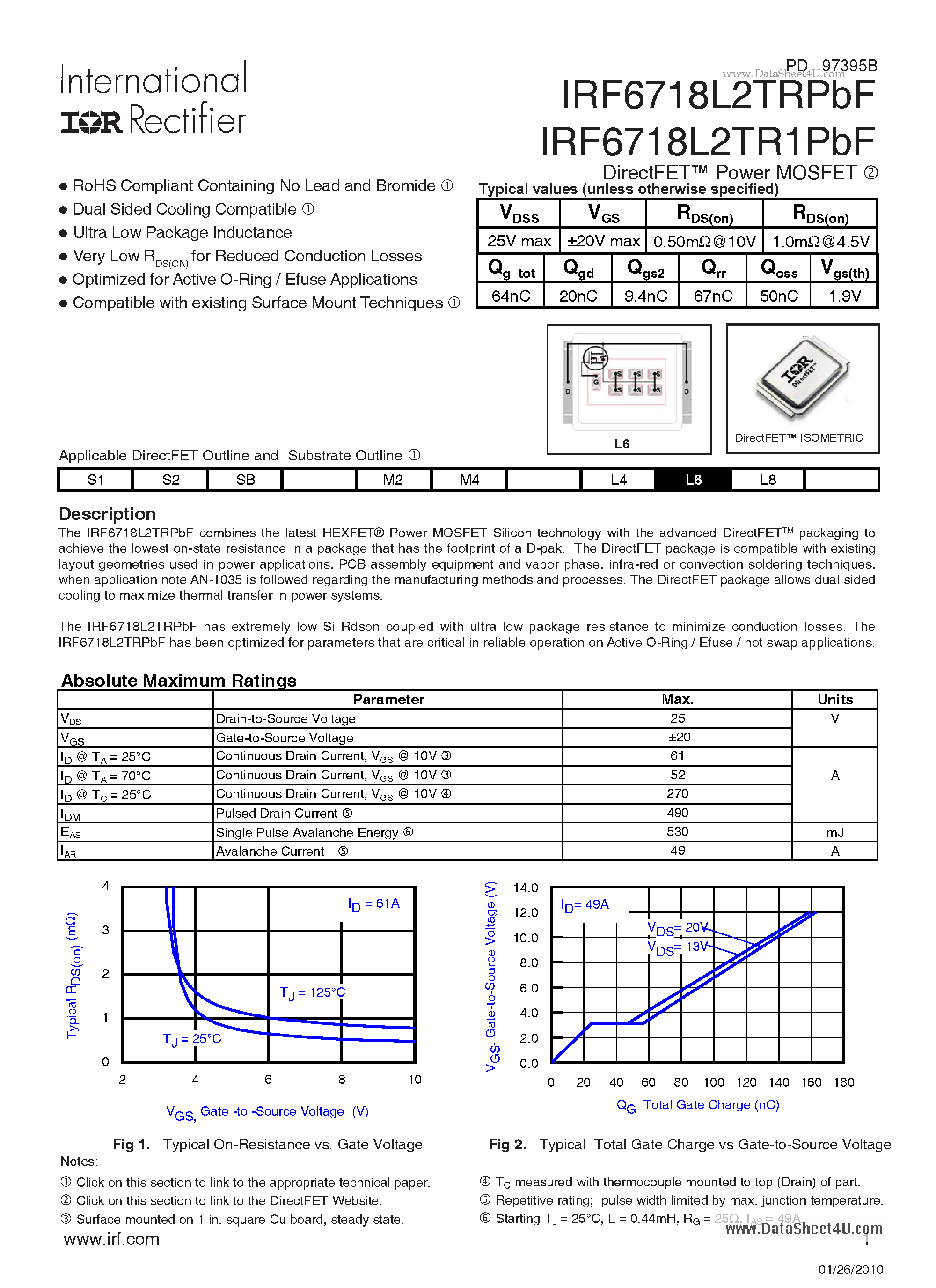 Datasheet IRF6718L2TR1PBF - DirectFET Power MOSFET page 1