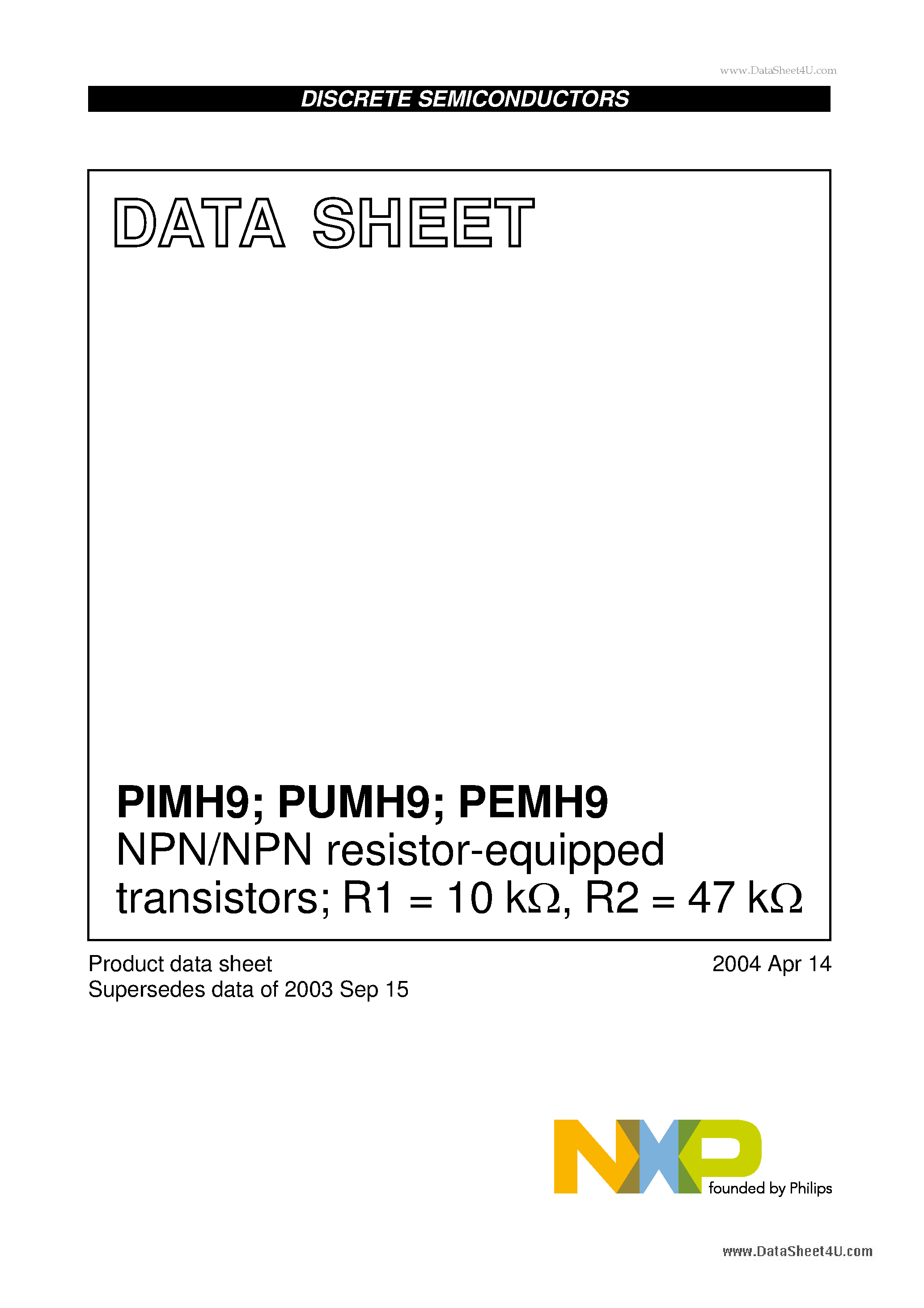 Datasheet PEMH9 - NPN/PNP resistor-equipped transistors page 1