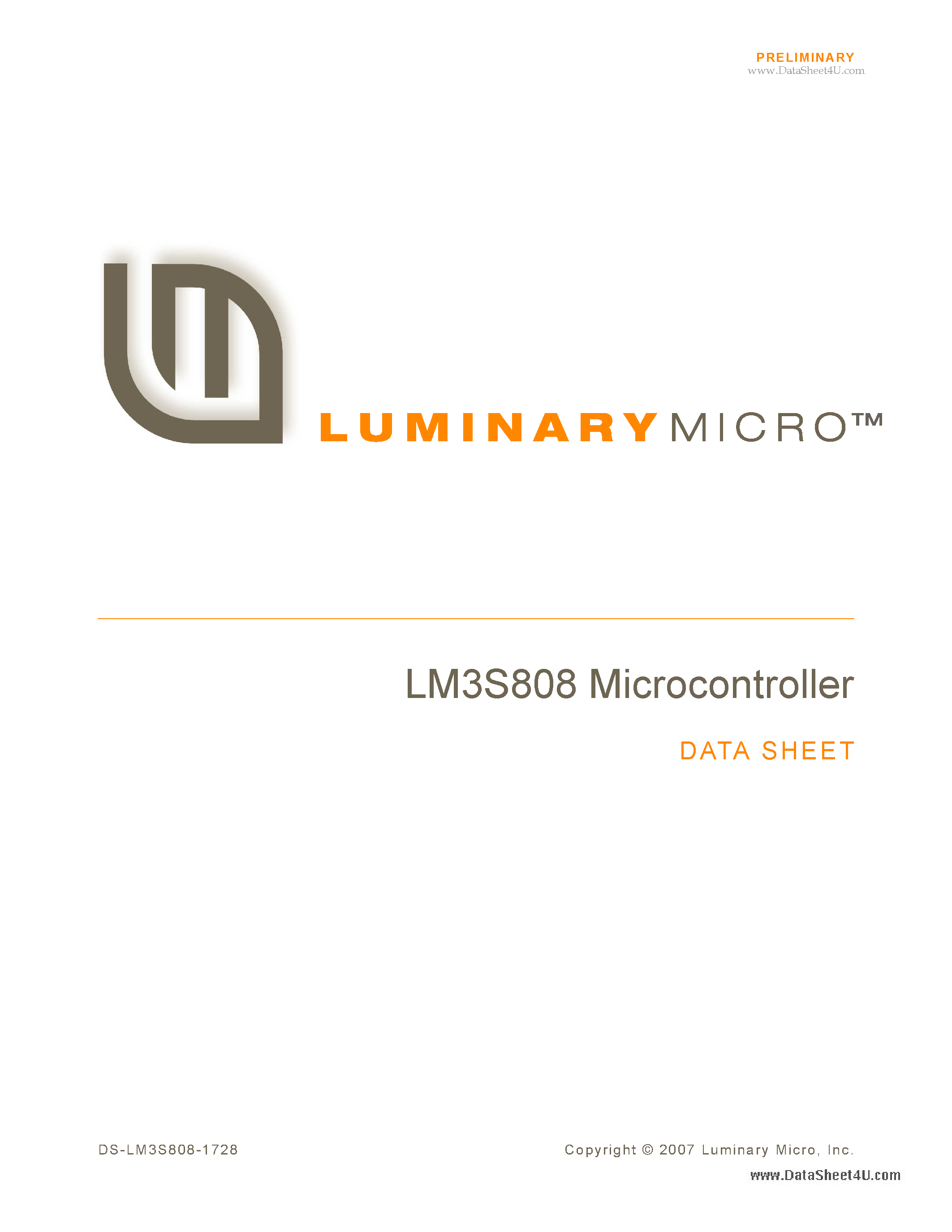 Datasheet LM3S808 - Microcontroller page 1
