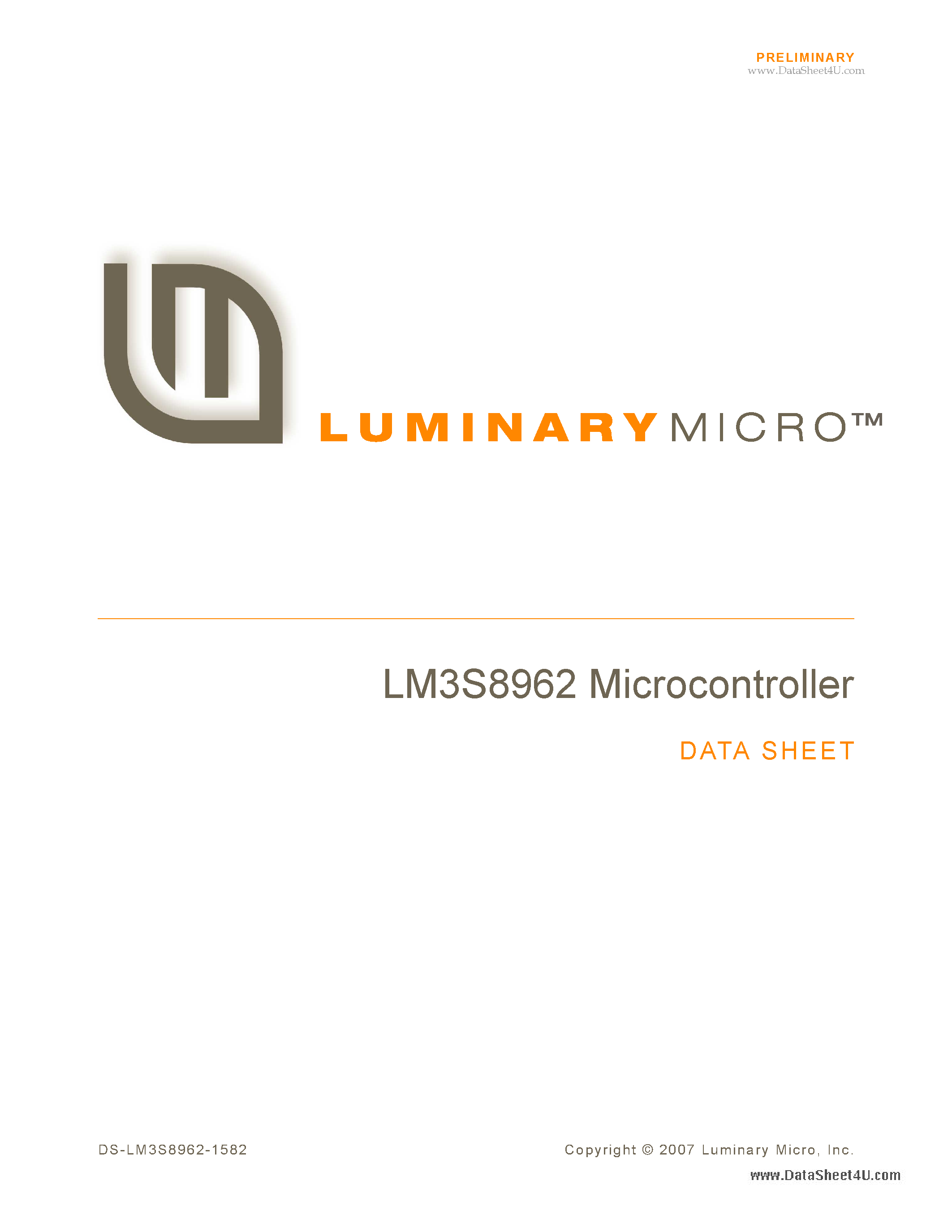 Datasheet LM3S8962 page 1 Datasheet LM3S8962 - Microcontroller page 1