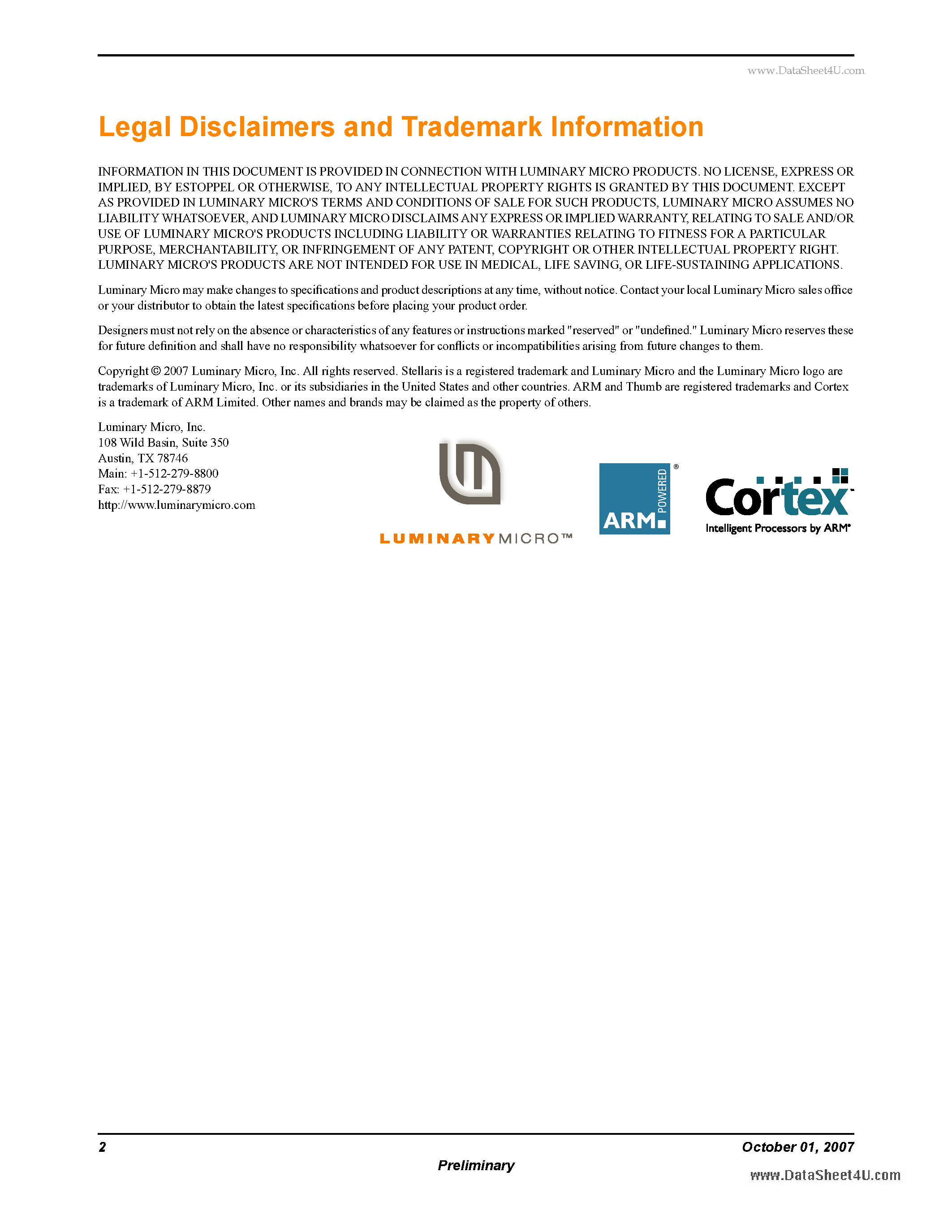 Даташит на микросхему LM3S8971 страница 2 Даташит LM3S8971 - Microcontroller страница 2