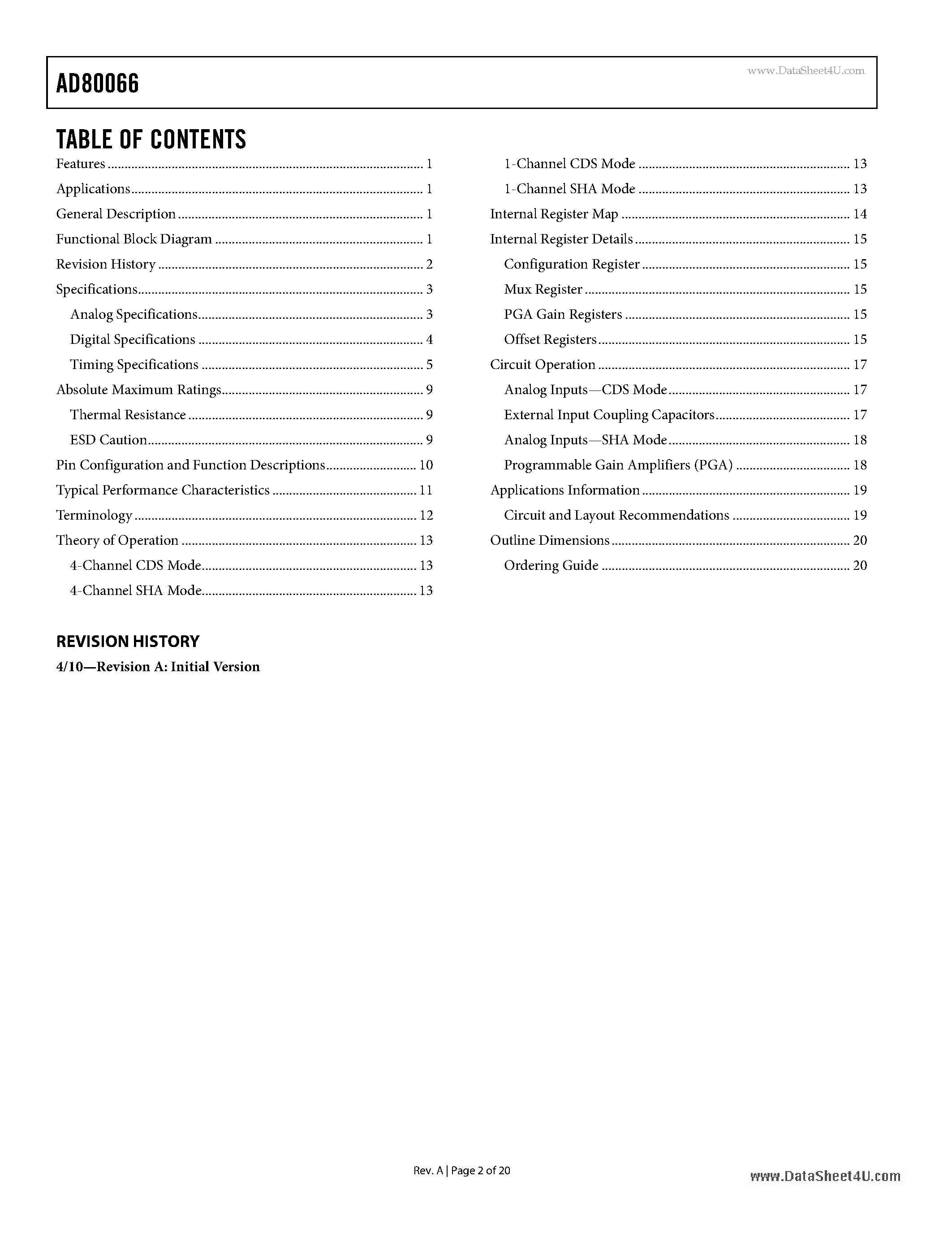 Datasheet AD80066 page 2 Datasheet AD80066 - Complete 16-Bit CCD/CIS Signal Processor page 2