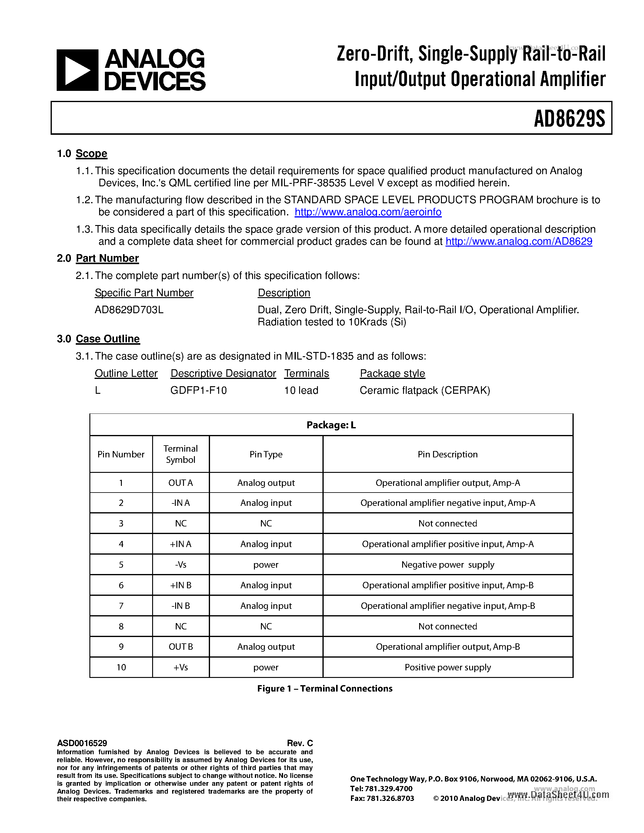 Datasheet AD8629S - Single-Supply Rail-to-Rail Input/Output Operational Amplifier page 1
